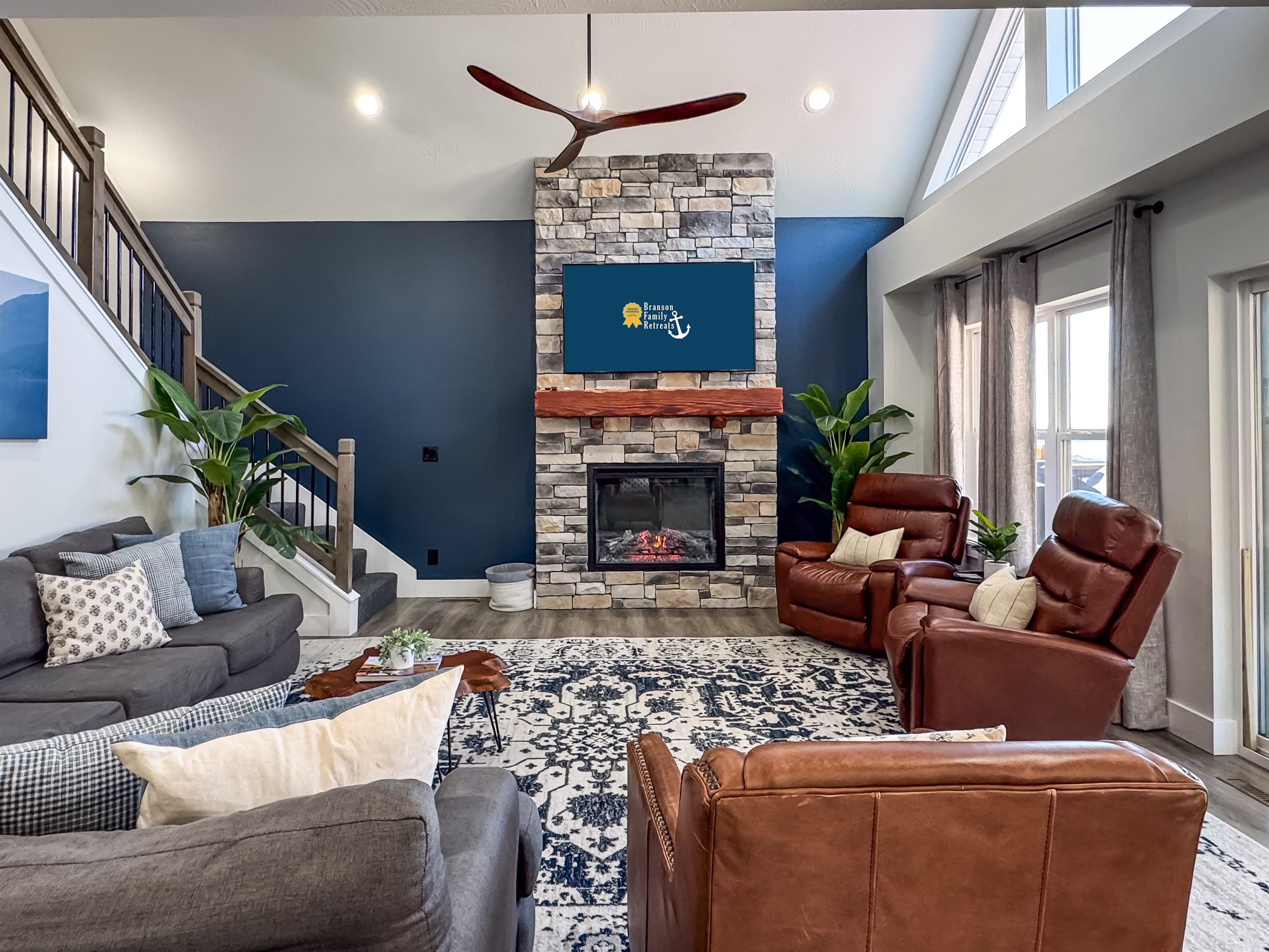 Lots of options for seating as well as electric fireplace and Tv above it