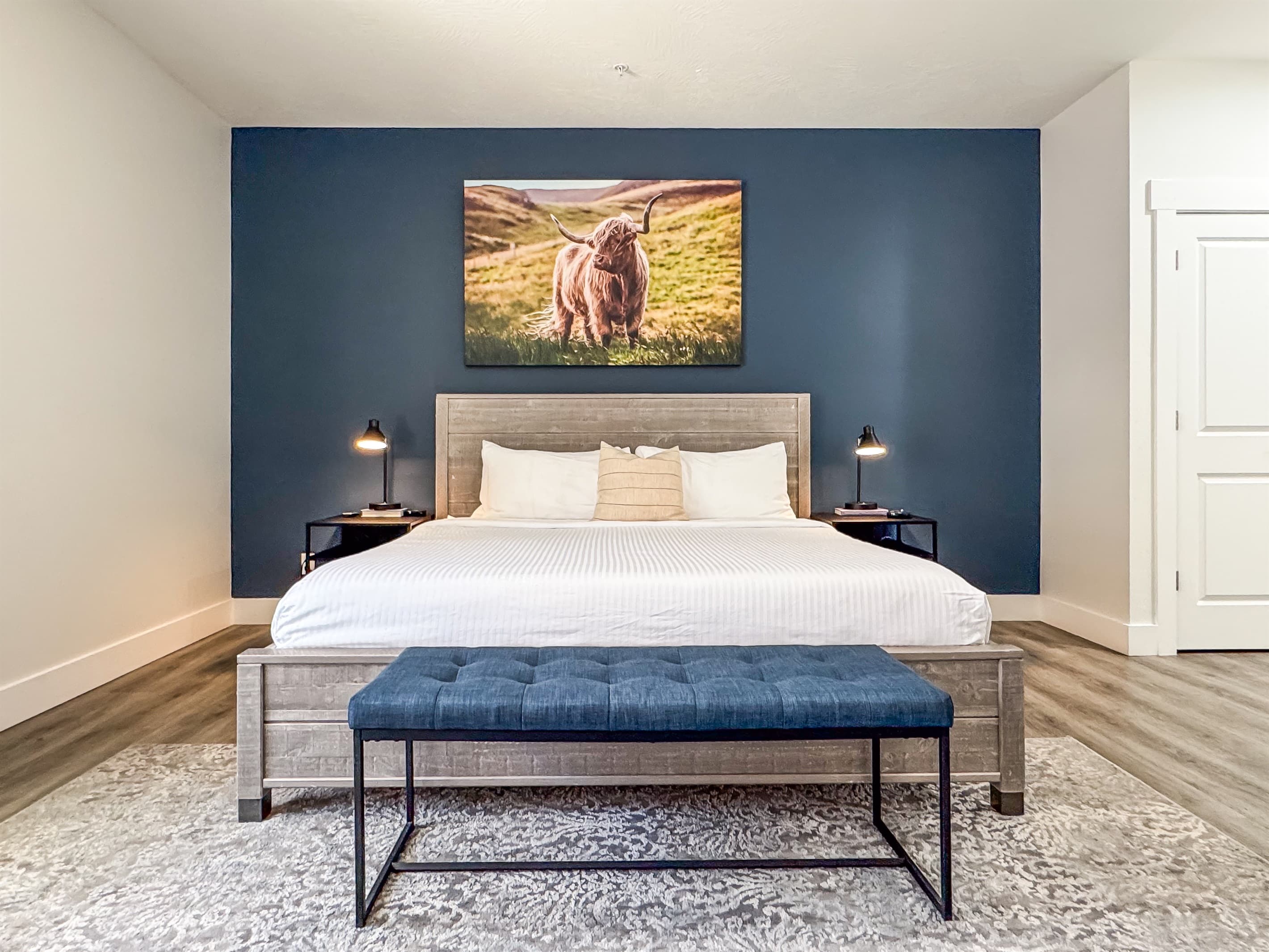Bedroom 1 (main level, accessible): King bed with two night stands