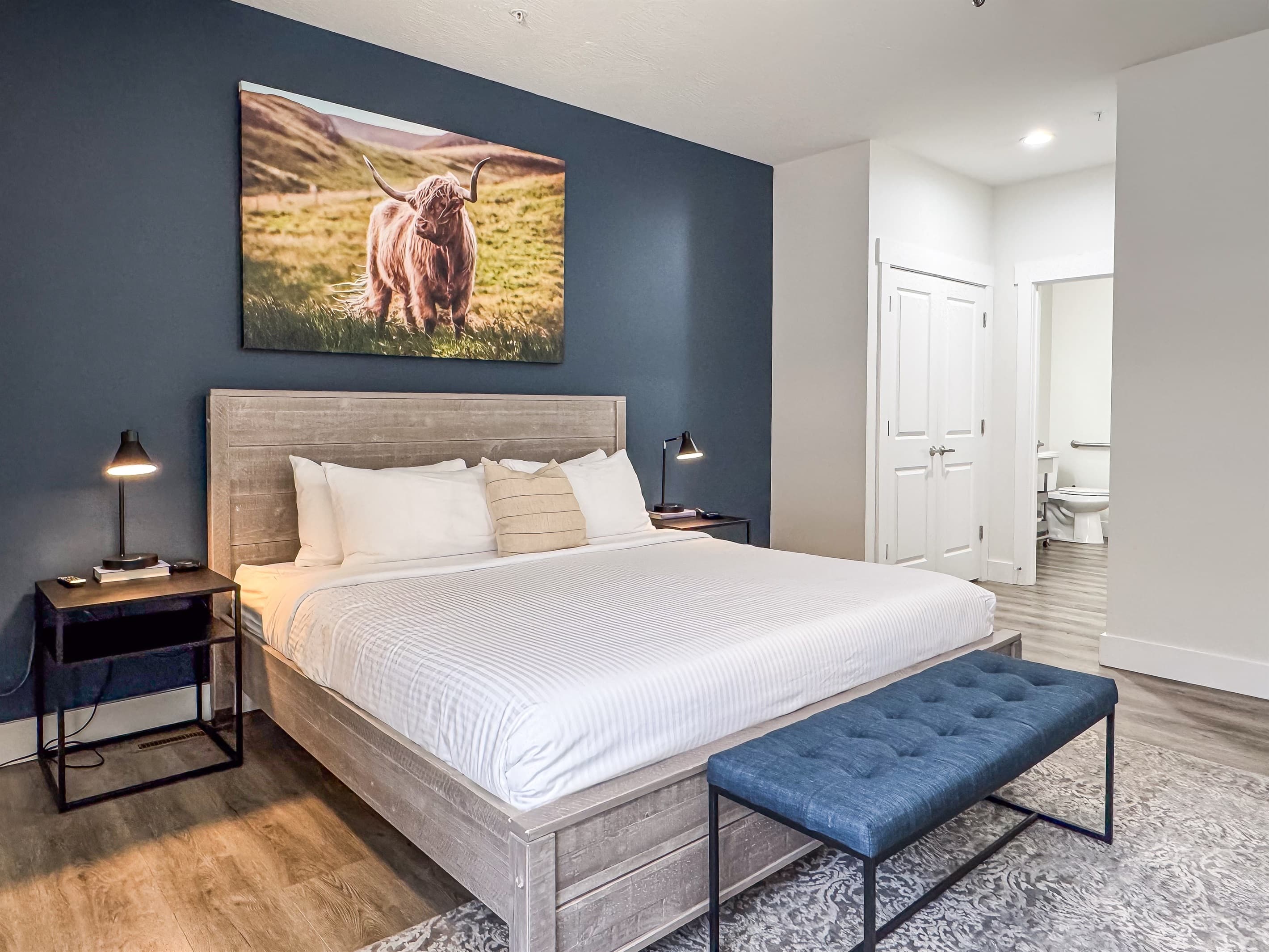 Bedroom 1 (main level, accessible): King bed with en-suite