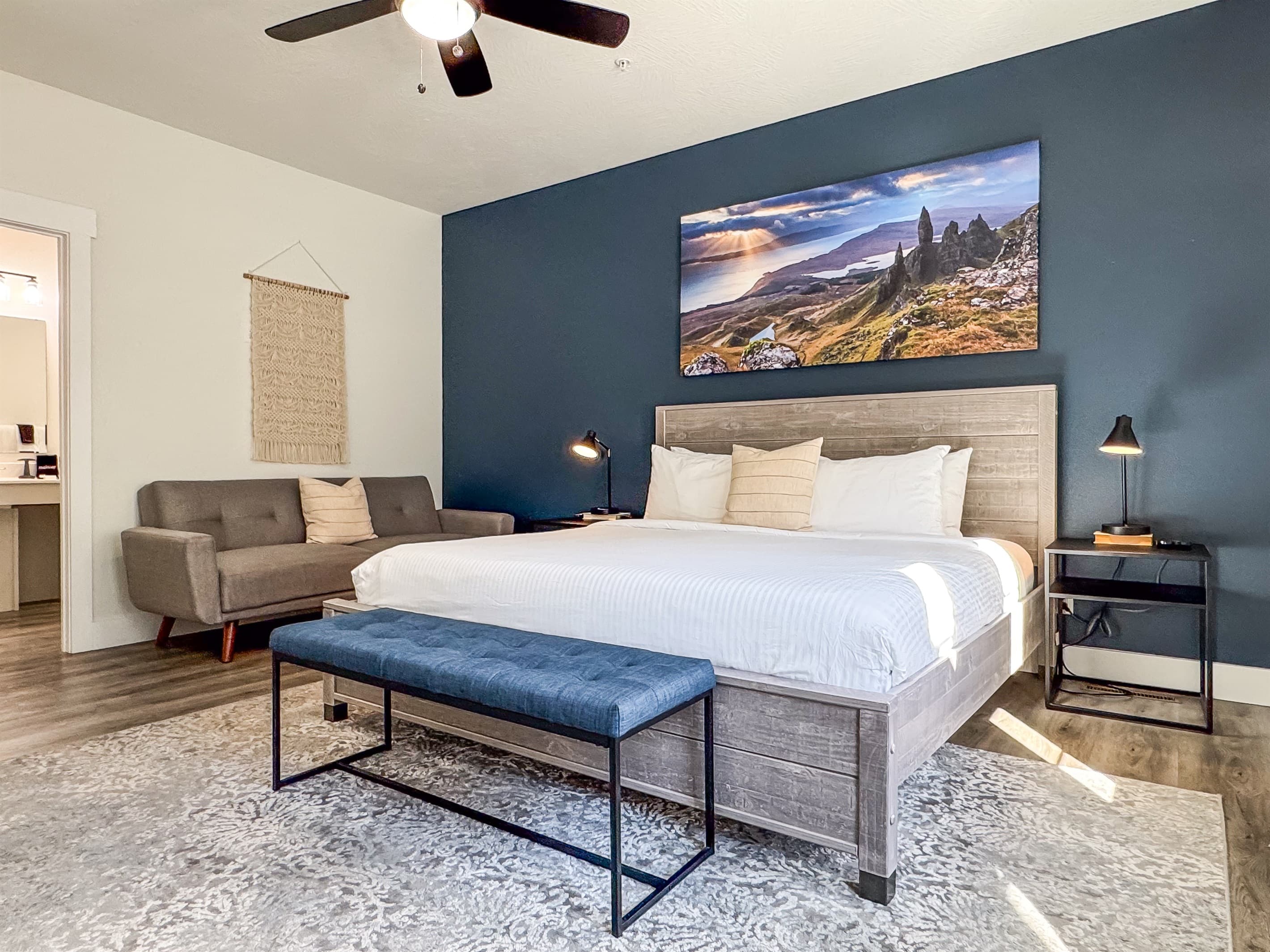 Bedroom 2 (main level, accessible): King bed + Futon