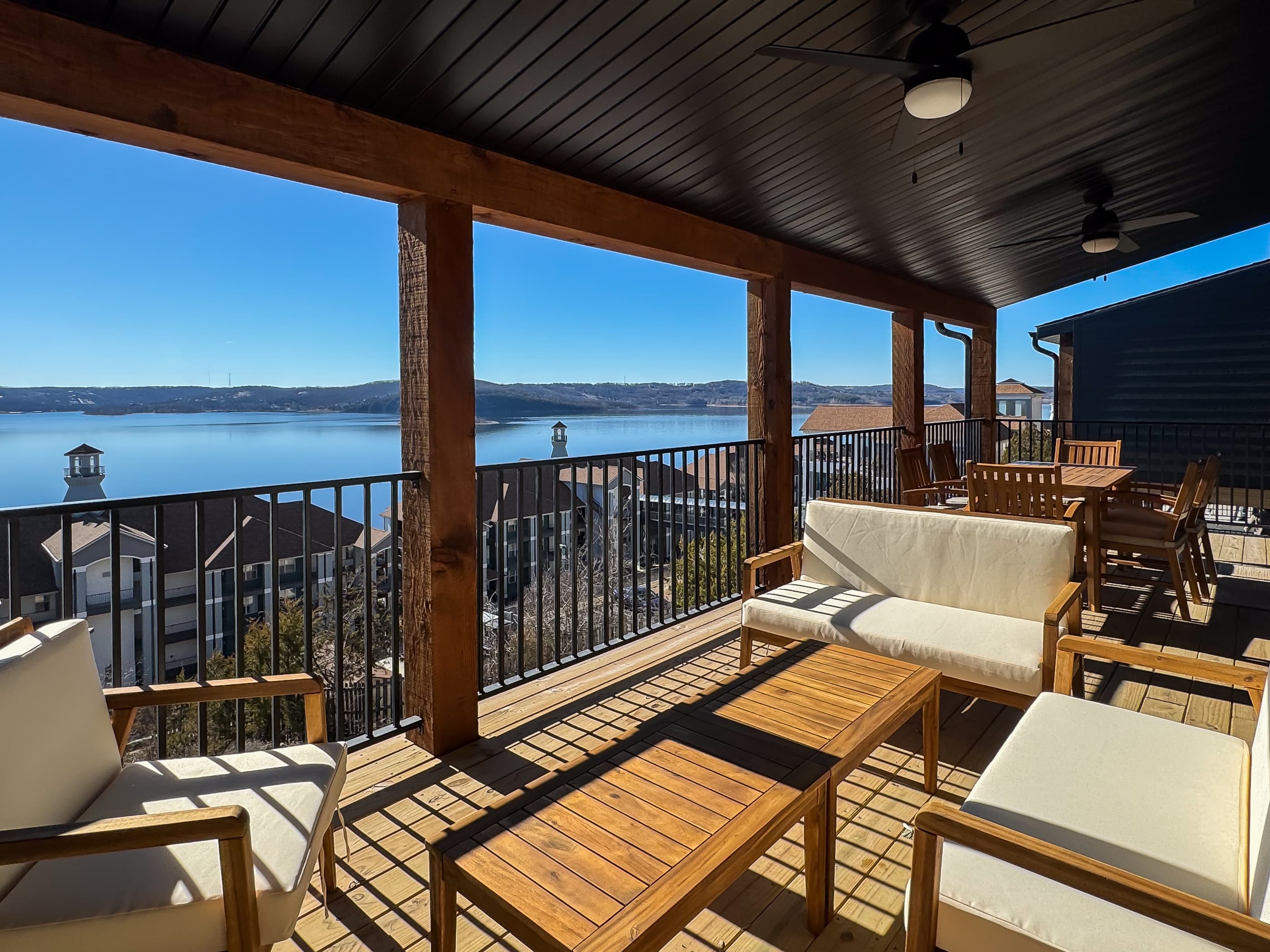 Sip coffee or talk and relax with multiple seating areas on the top deck
