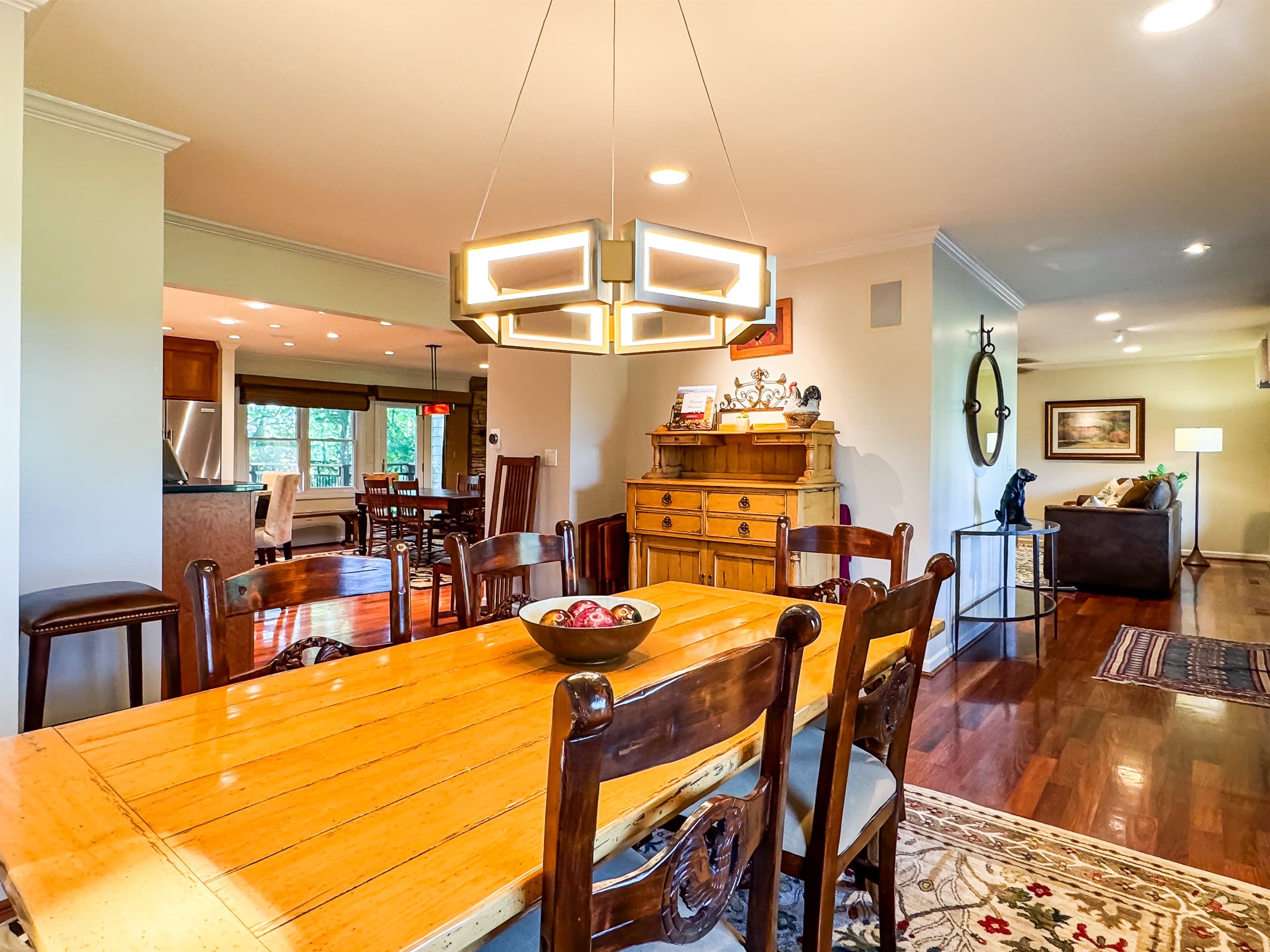 Plenty of room to spread out in the Dining Room and ready to host all your family dinners or game nights at Pointer Haus.