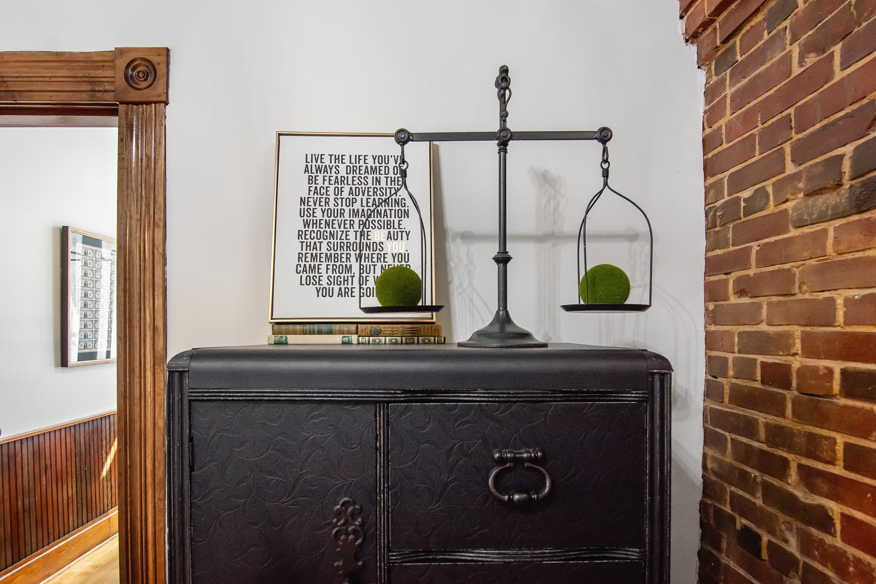 Storage cabinet near main level entrance at the Bank Haus
