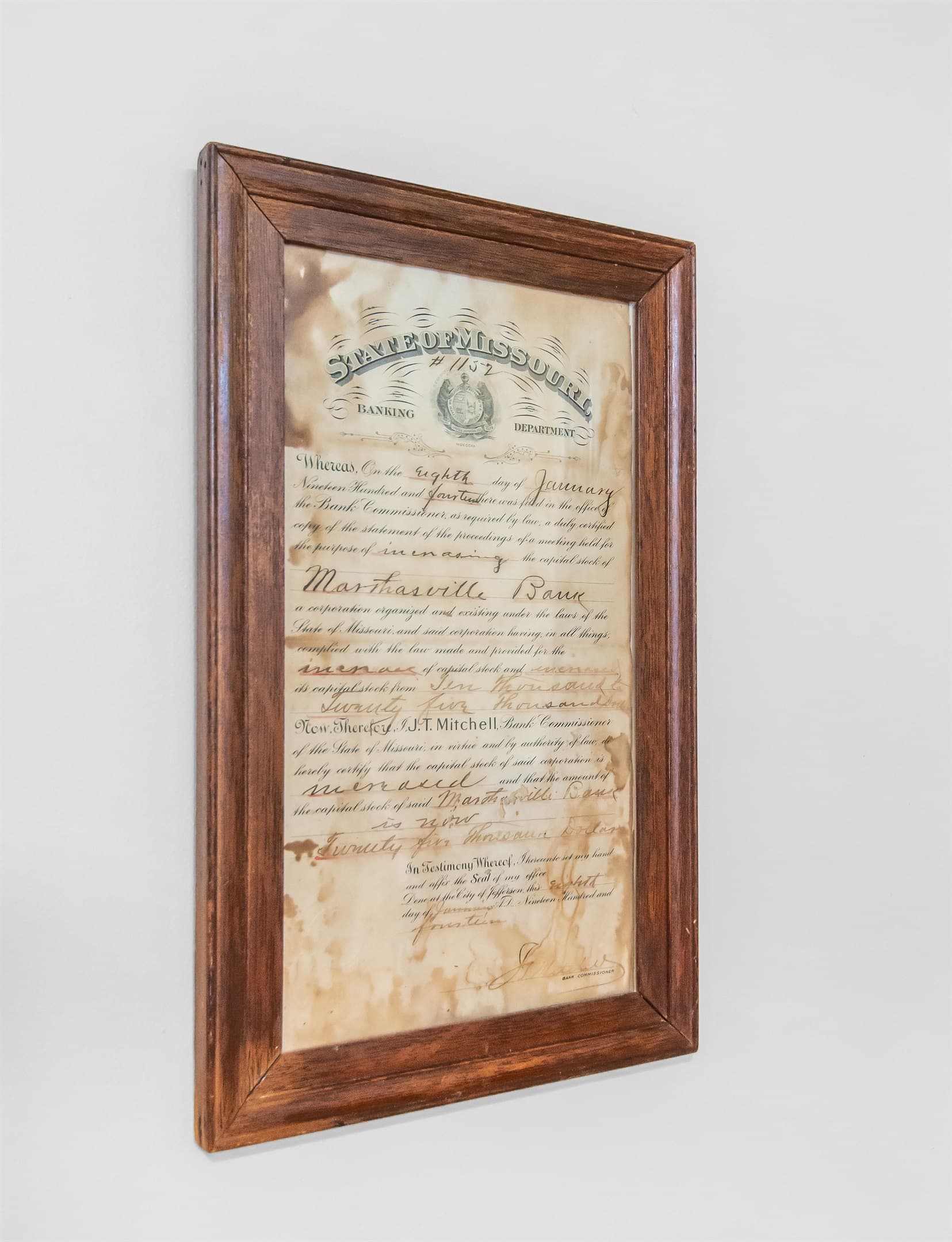 A small piece of history from the original Marthasville bank.