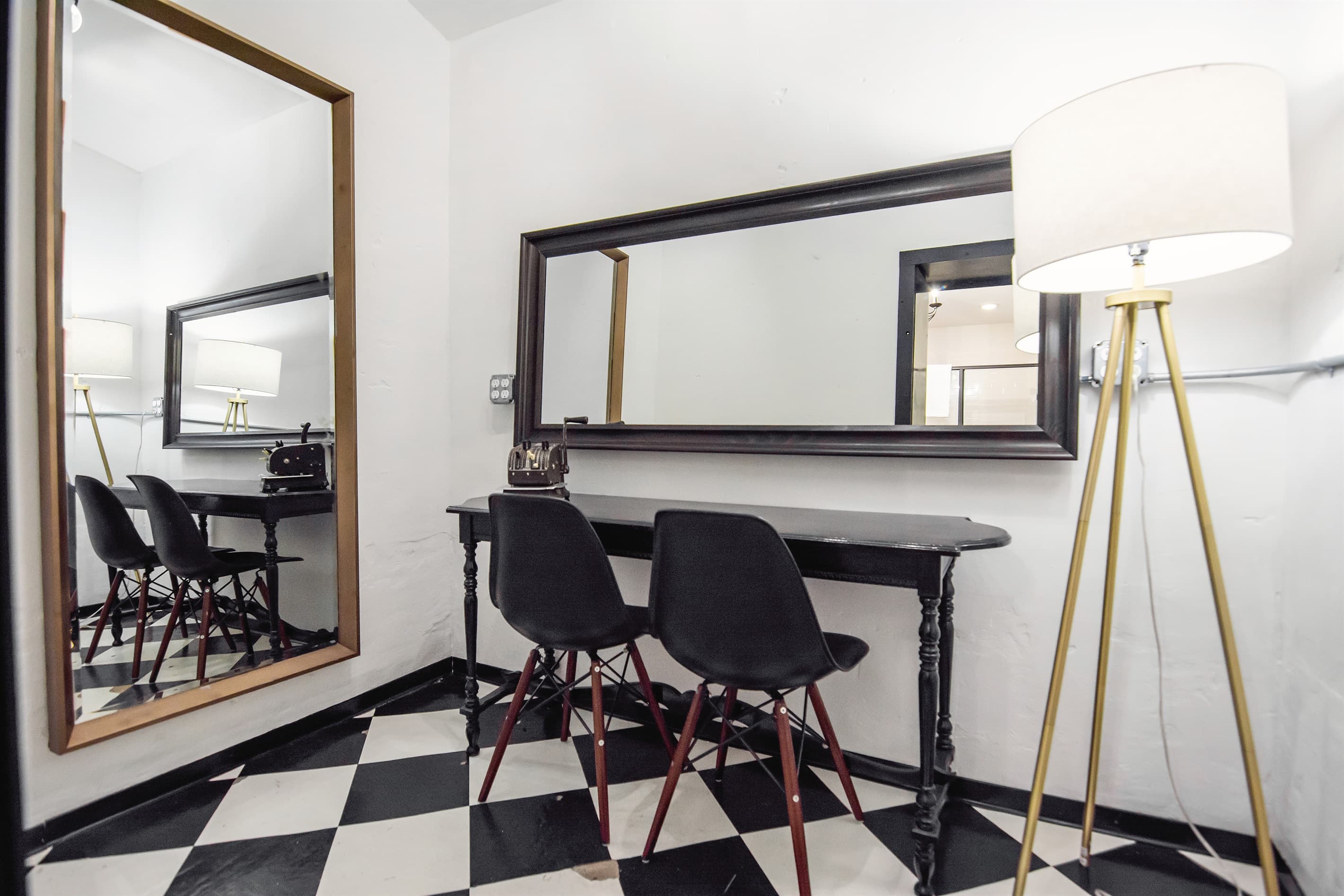 Dressing room inside an original bank vault. Located inside the main level bathroom