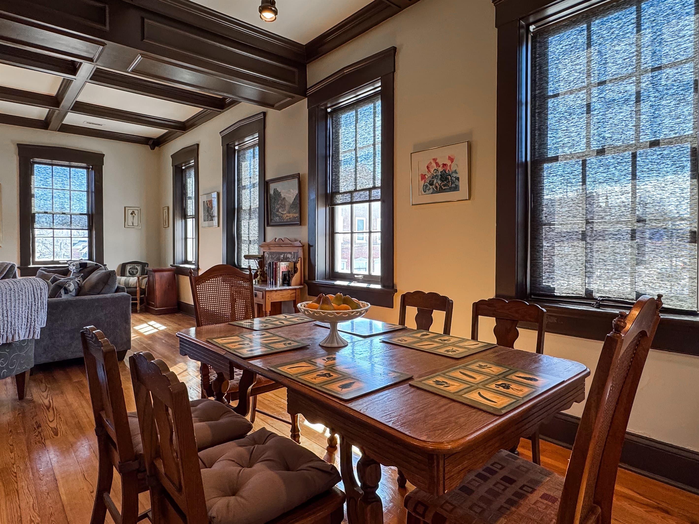 Dining table area made for families/groups to enjoy dinners and game night to escape the busy days of life at Tamm Loft in downtown Washington, MO.
