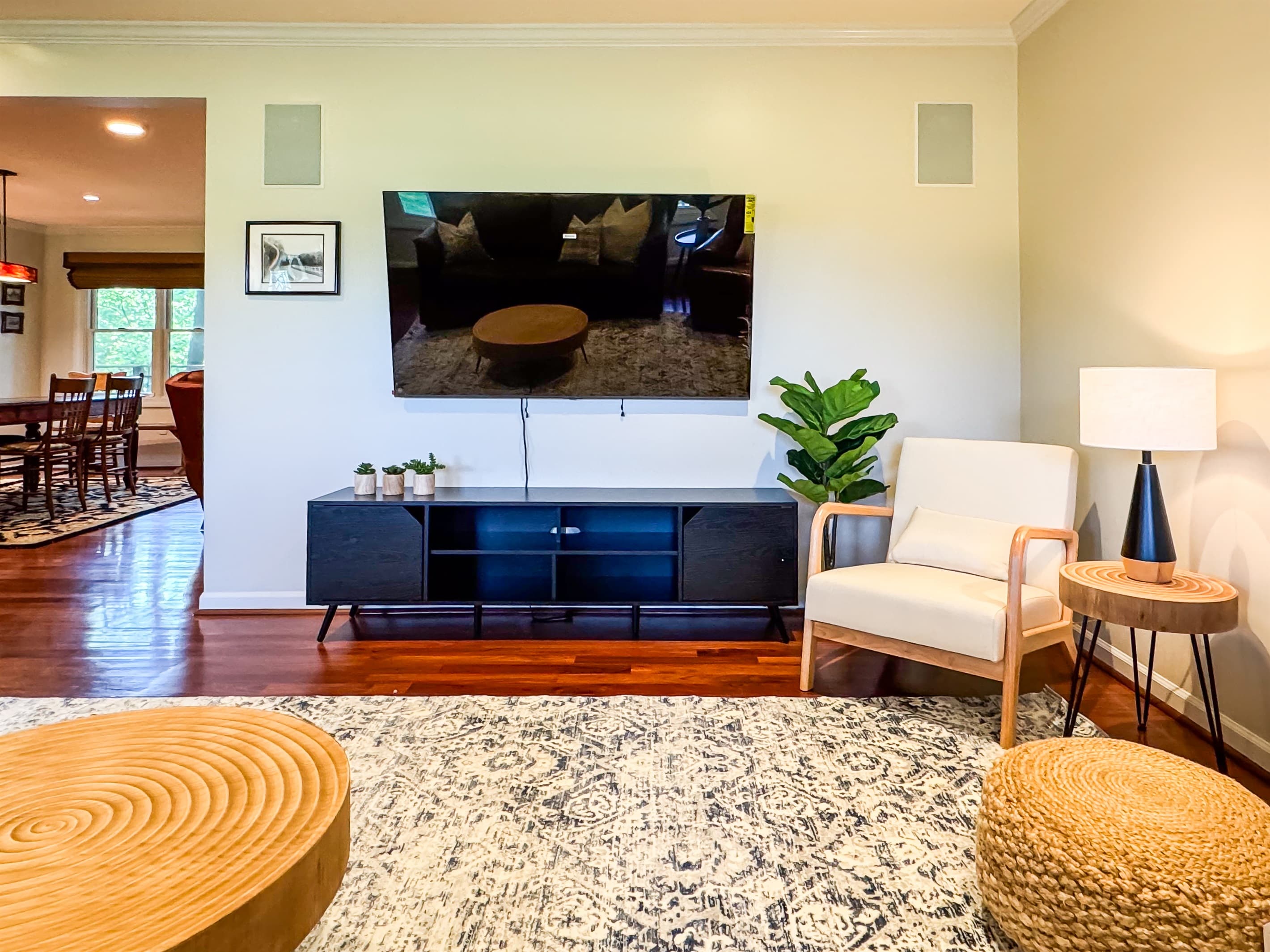 Spacious great room for family movie night at Pointer Haus.