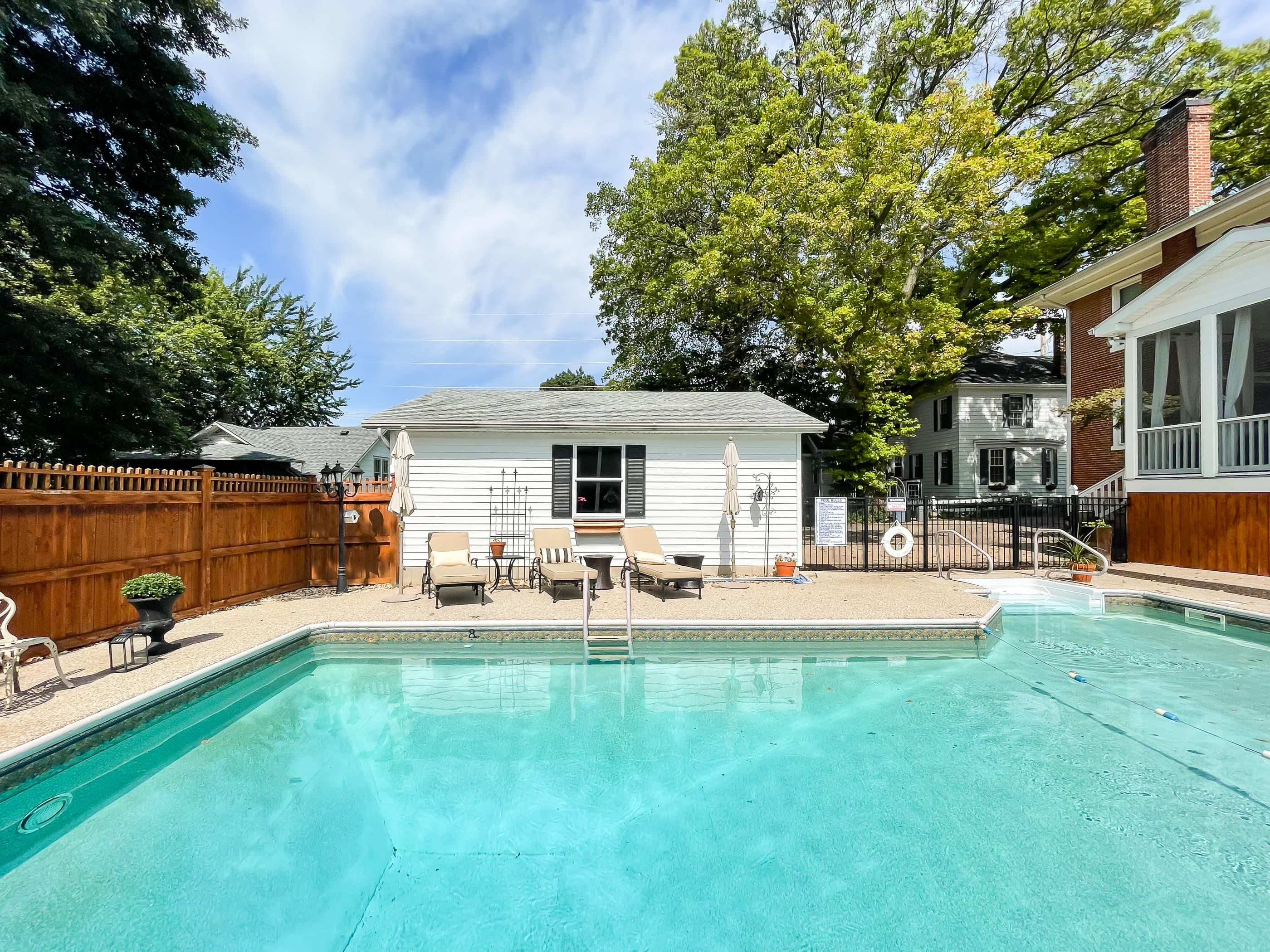 Mill Haus features a large backyard pool shared with the Beekeeper's Cottage.
