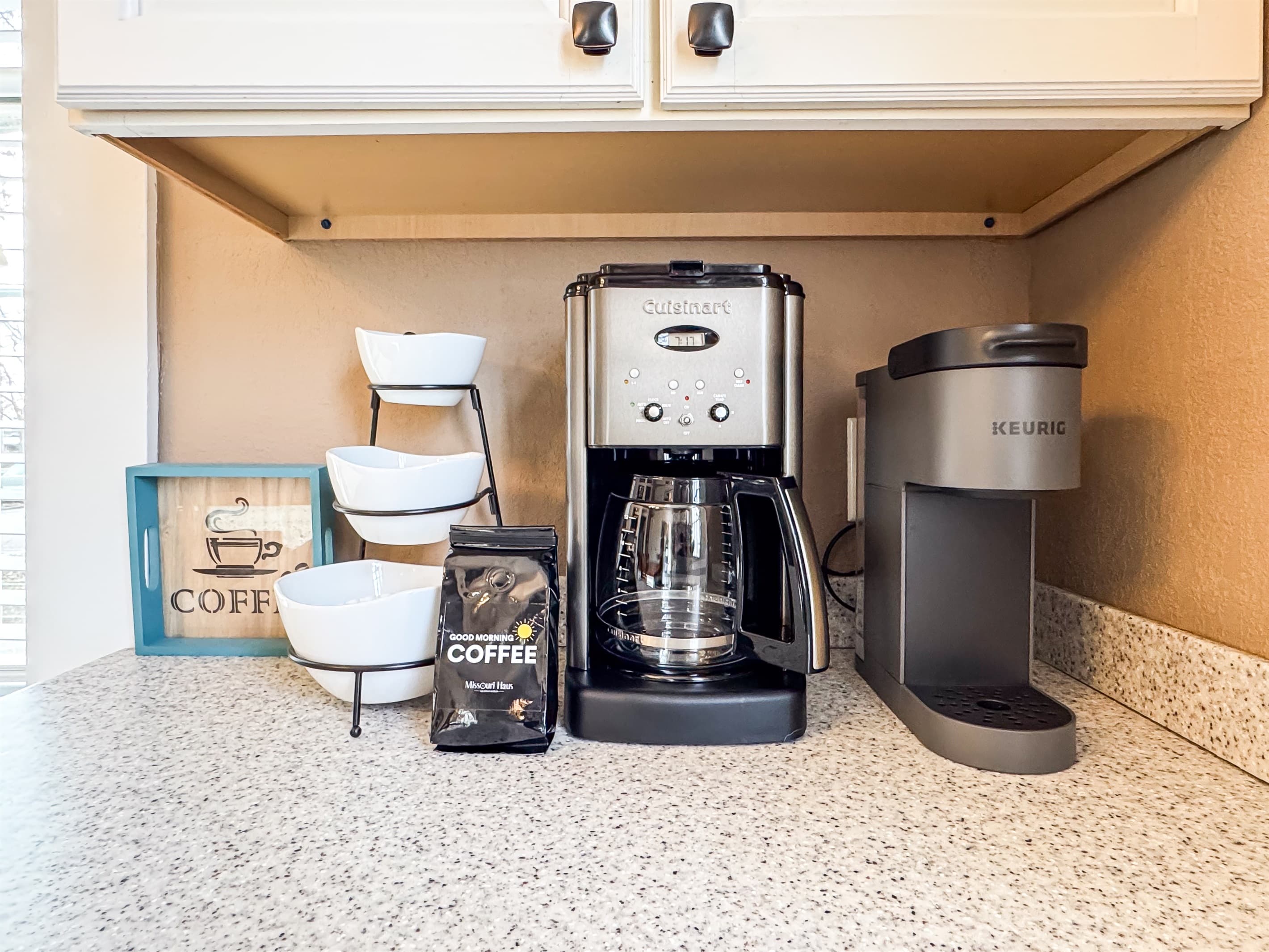The spacious kitchen has all new appliances and everything you need, including your choice of coffee brewing: drip, Keurig, or French press at Aussie Cottage.