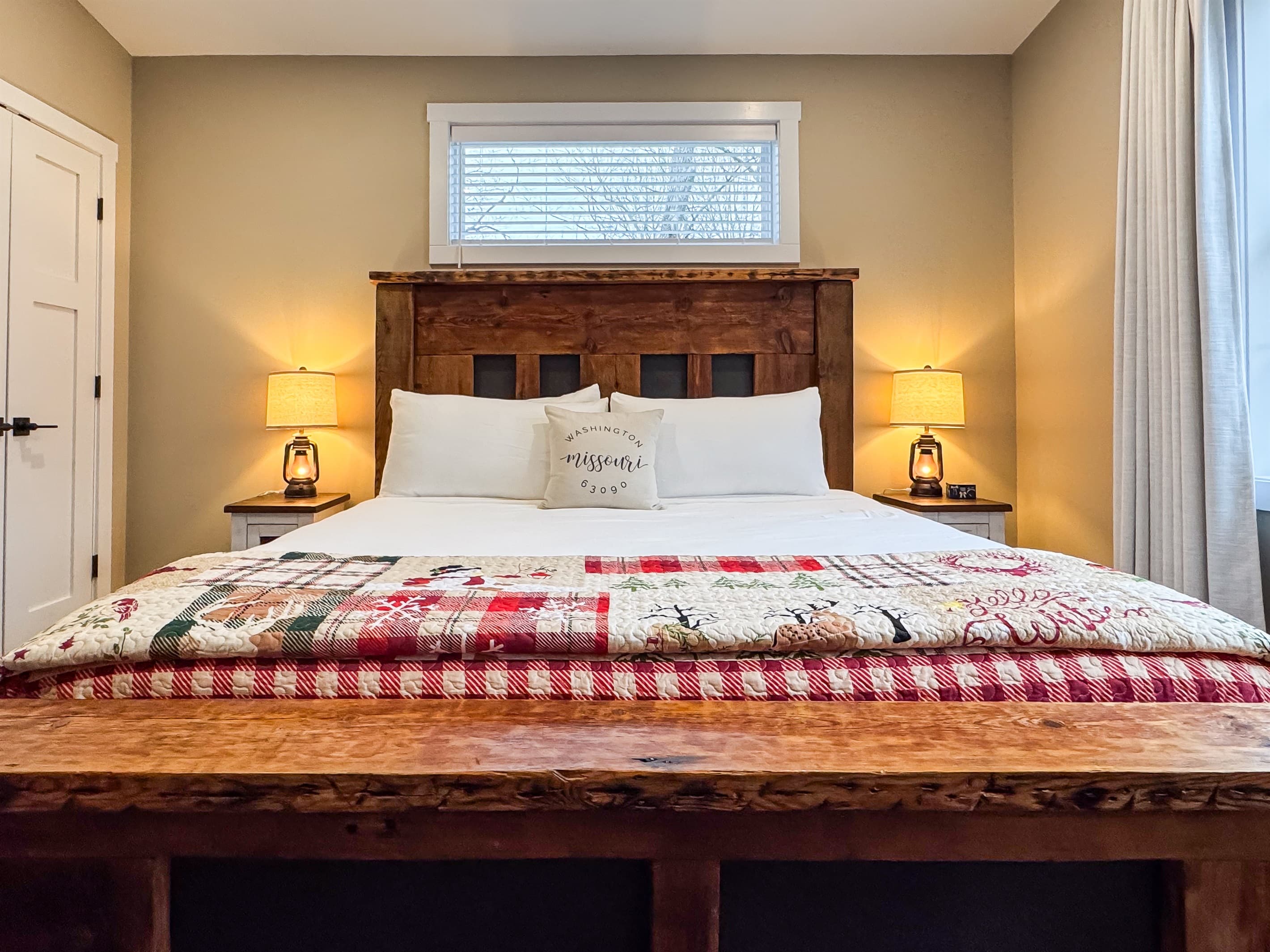 A good night's rest on the plush king size bed at Pikes Peak Schoolhouse