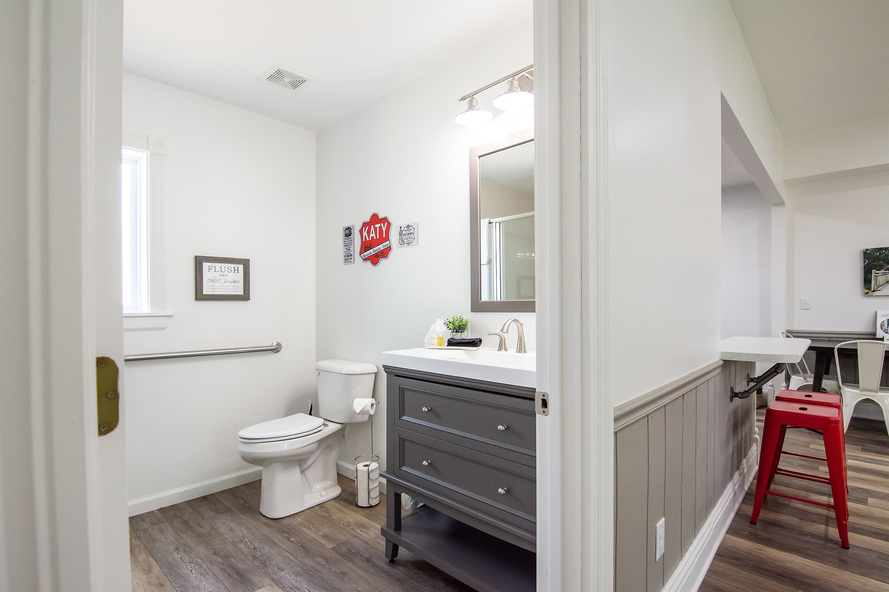 Modern bathroom with grab bars