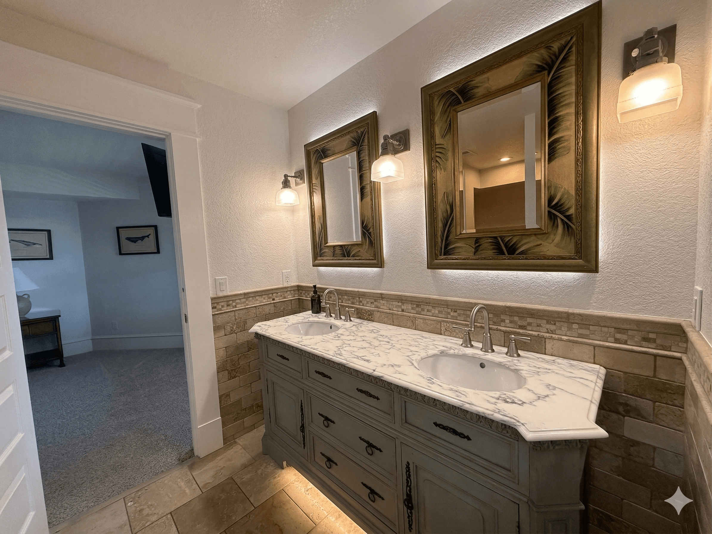 Bathroom 4 — Shared Jack-and-Jill Bathroom Between Bedrooms 5 & 6 | Tiled Shower & Clean Modern Finishes | The Mark Twain Estate, Outer Banks