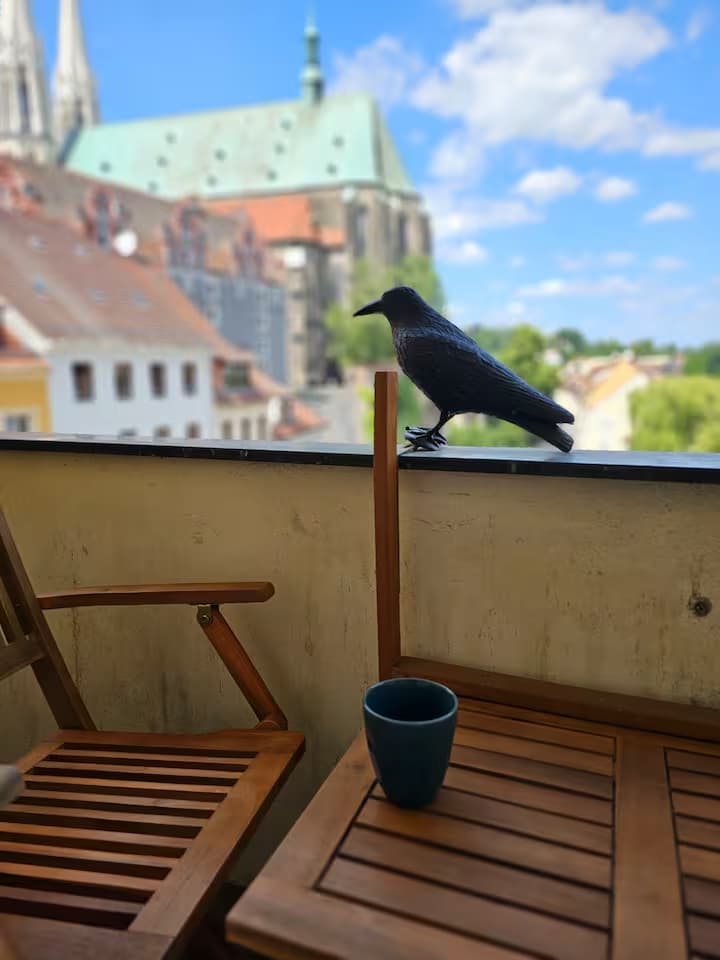 Balkon mit Blick auf die Neiße und die Peterskirche