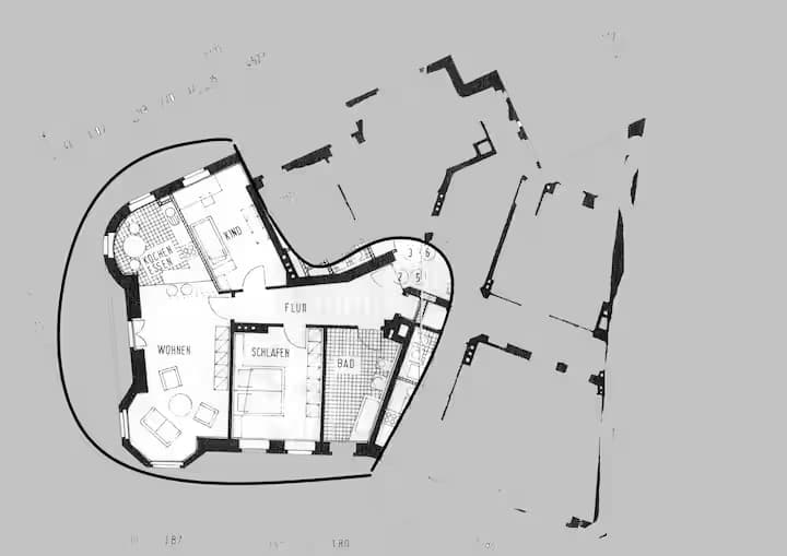 Grundriss dieses sehr großzügigen Appartements in einem Baudenkmal am touristischen Hotspots