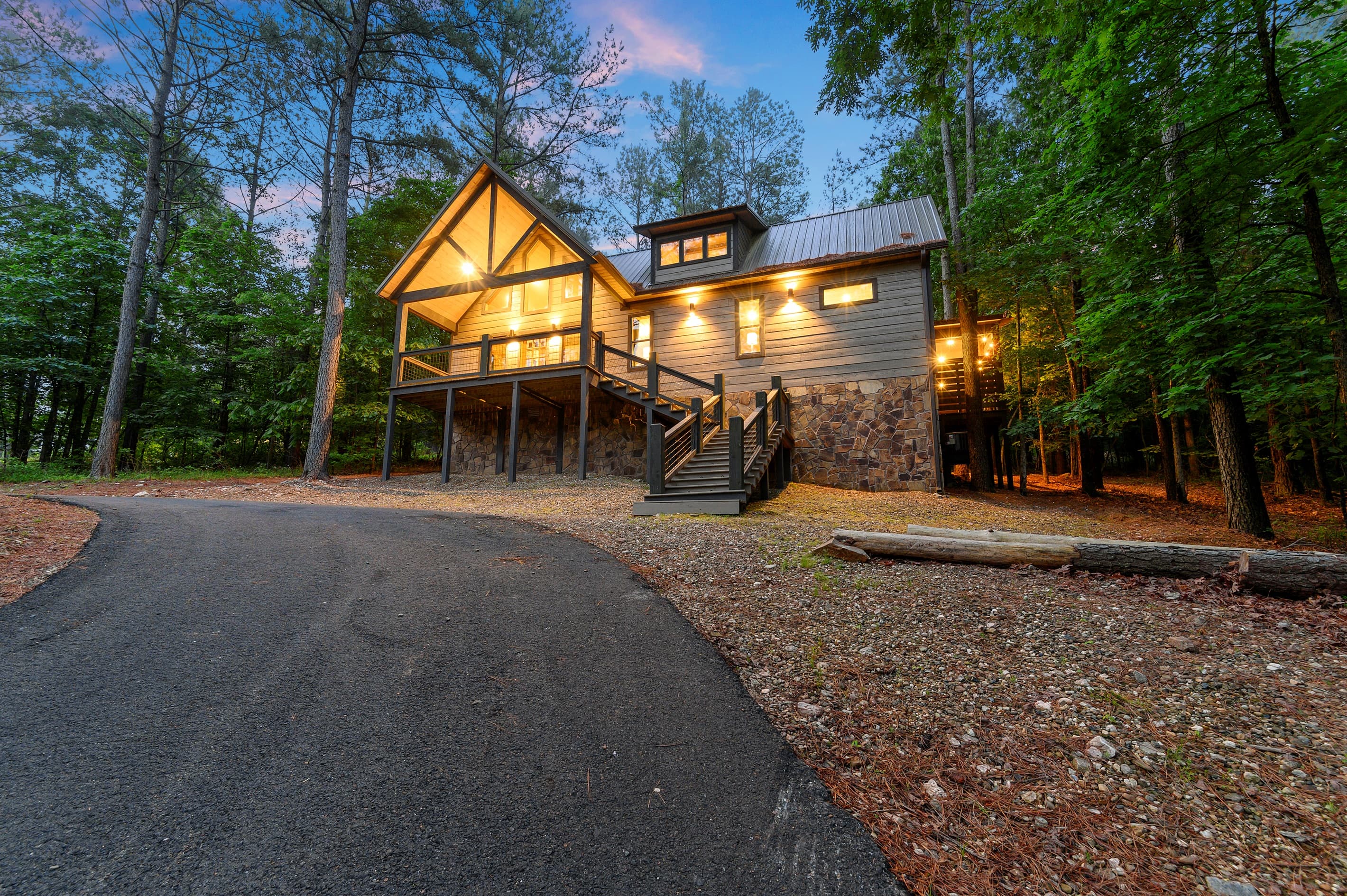 Cozy, rustic cabin secluded in the tall pines is warm & welcoming.