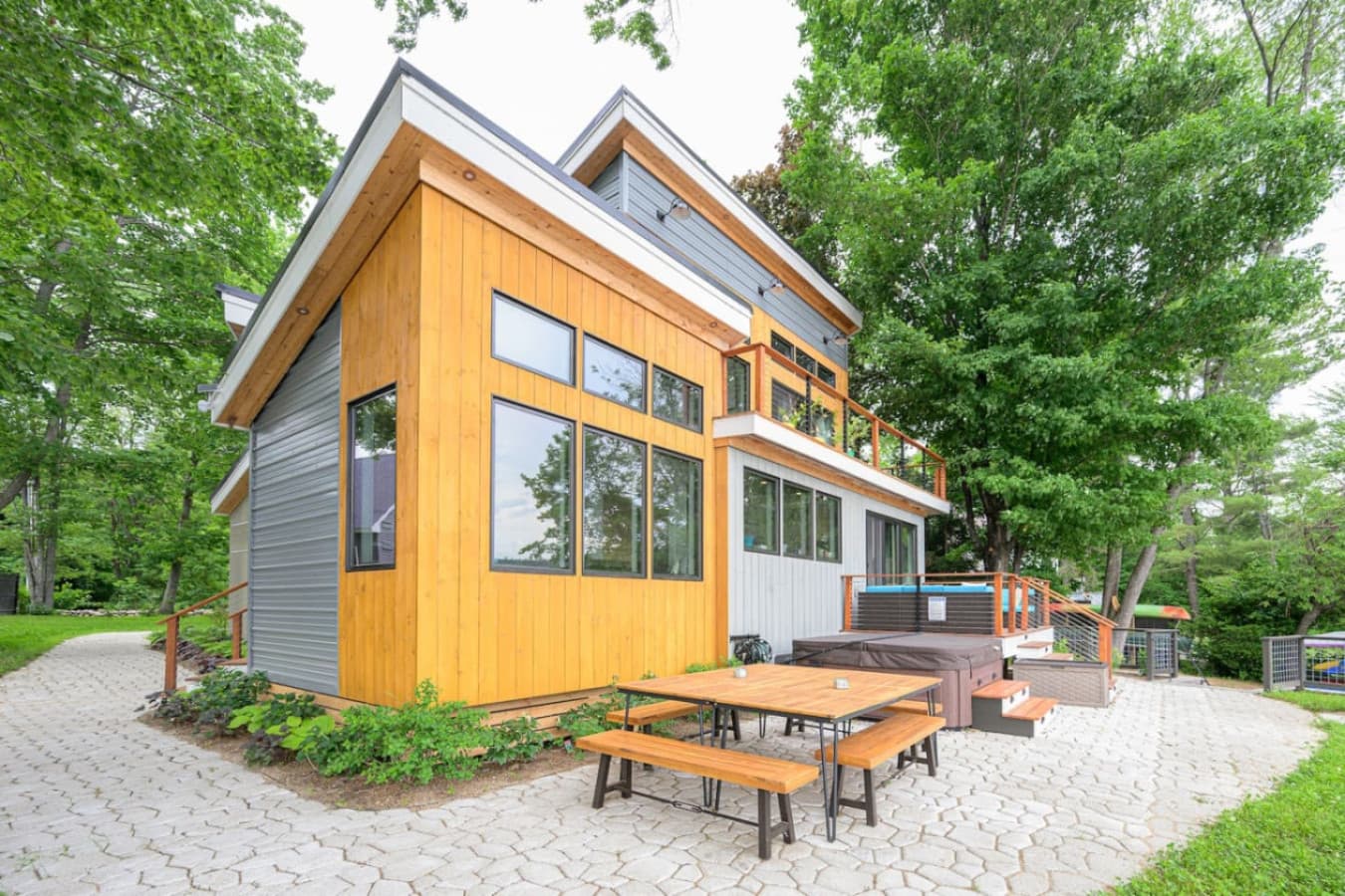 Framed by our home’s clean modern lines and designed for easy gathering, the patio offers group dining, easy access to the hot tub, and an effortless outdoor flow from morning coffee to late-night conversation.