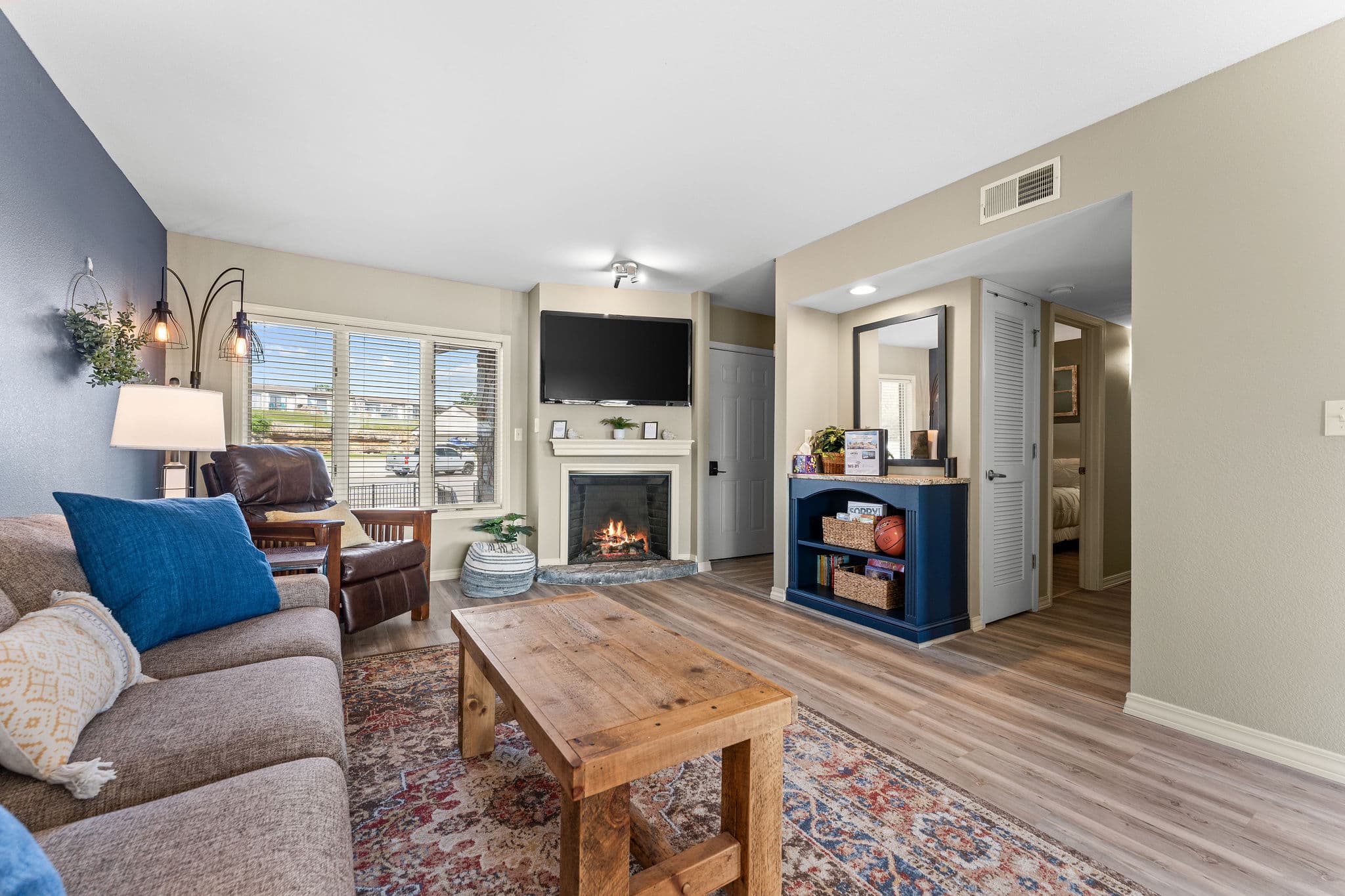 Living room with electric fireplace