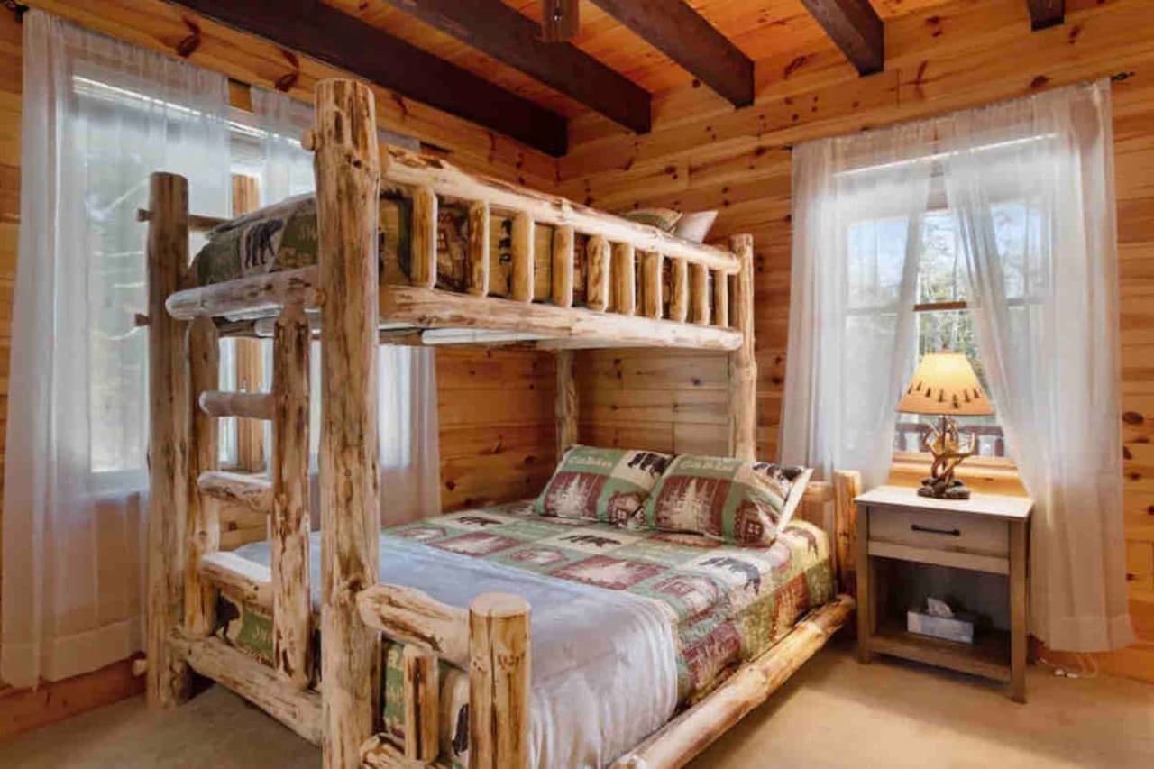 Queen bed on the bottom bunk,
Twin XL bed on top bunk