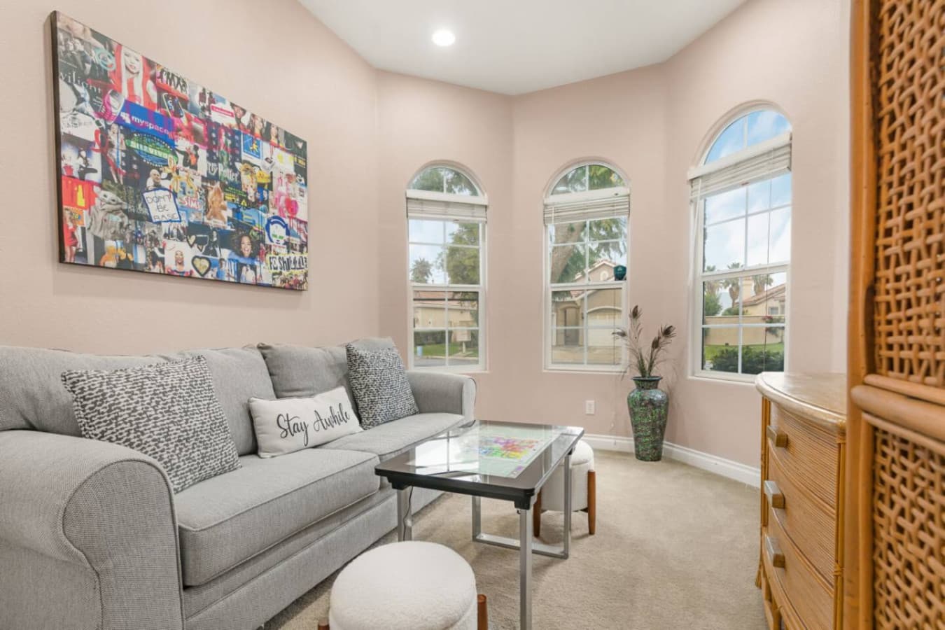 Extra angle of the interior showing consistent light tones and an easygoing, comfortable vibe.