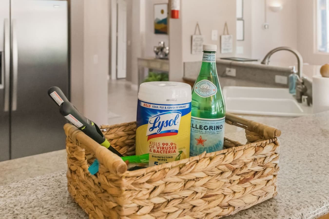 Welcome basket w/ snacks and drinks, a thoughtful touch to start your stay right.
