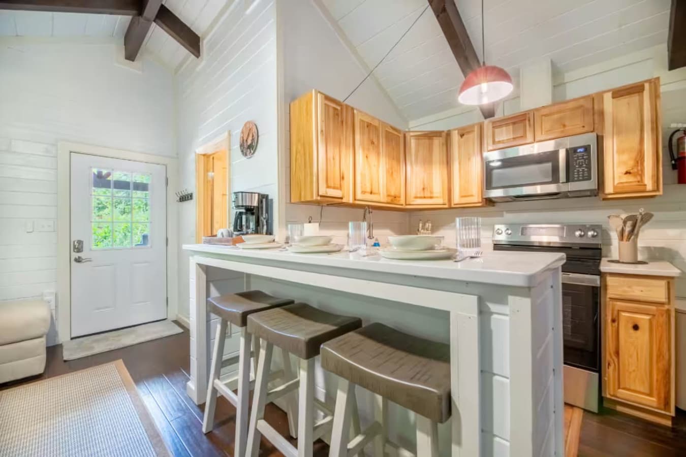 A fully equipped kitchen featuring everything you need to whip up a local farm-to-table feast.