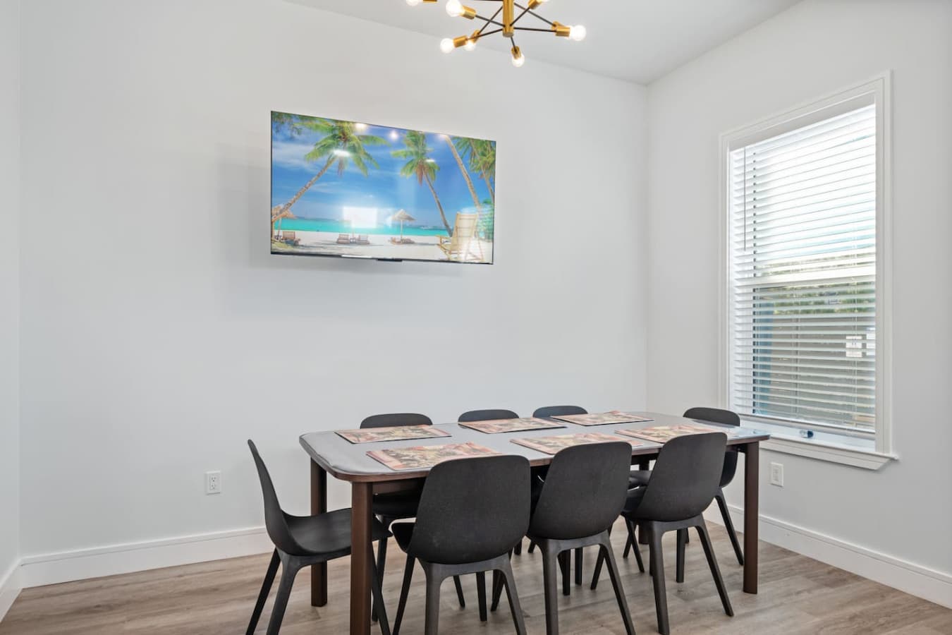 A dining table that can seat up to 8