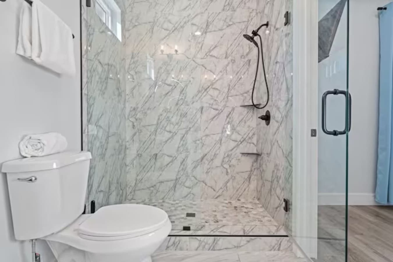 Jack and jill bathroom with custom tile walk in shower