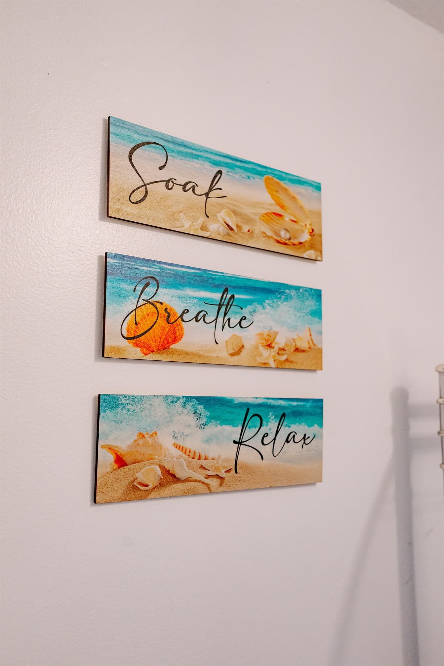 some wall art in the bathroom