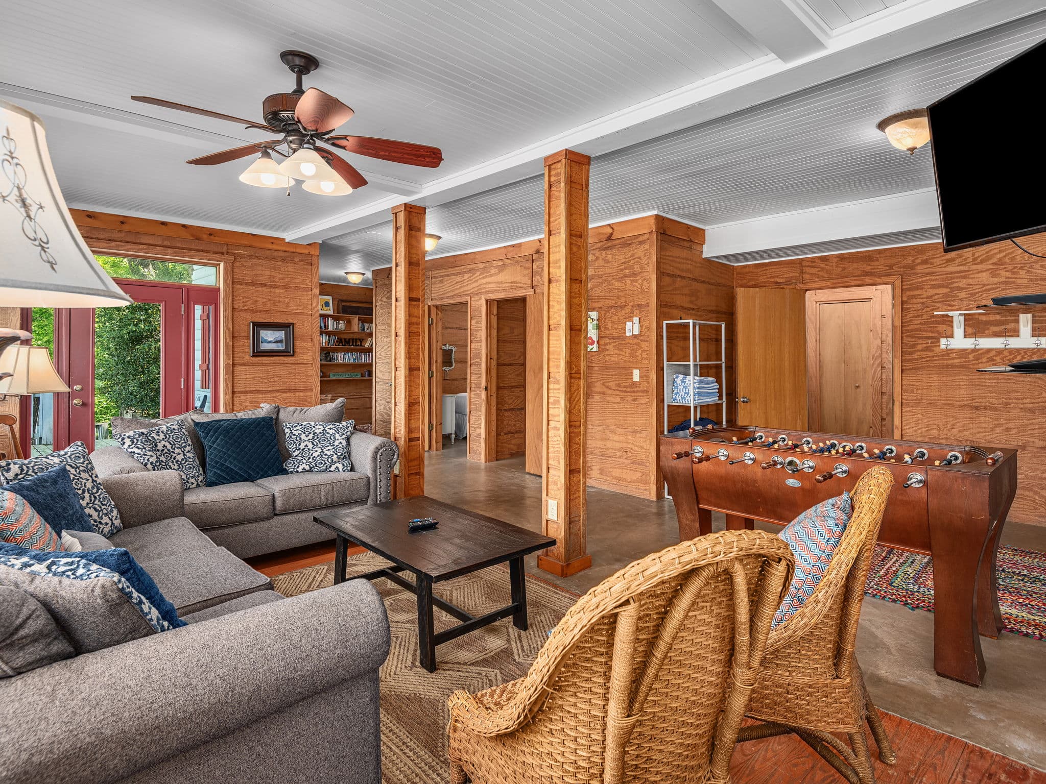 Looking across the lower living room