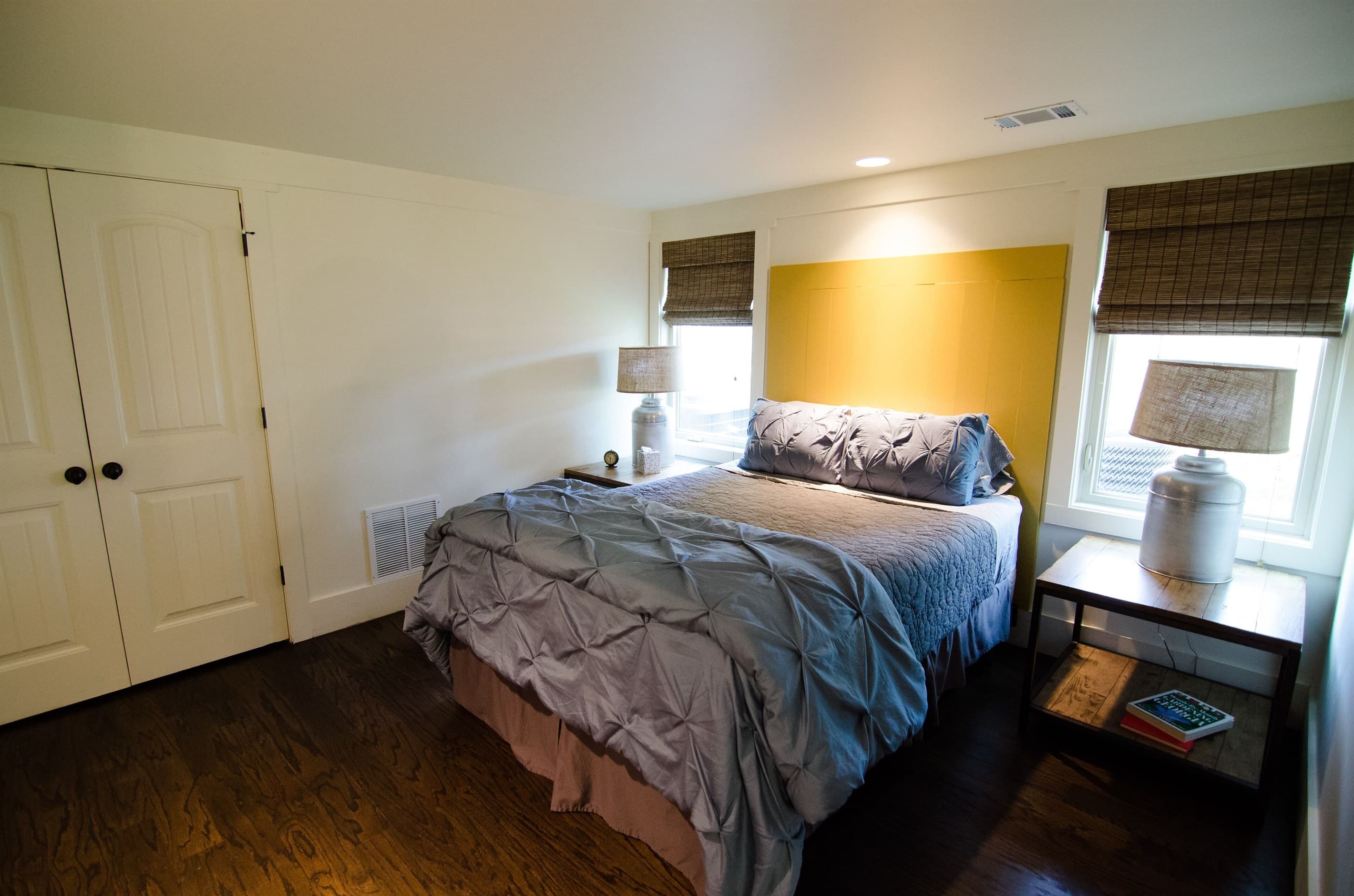 Garage cabin bedroom with queen bed