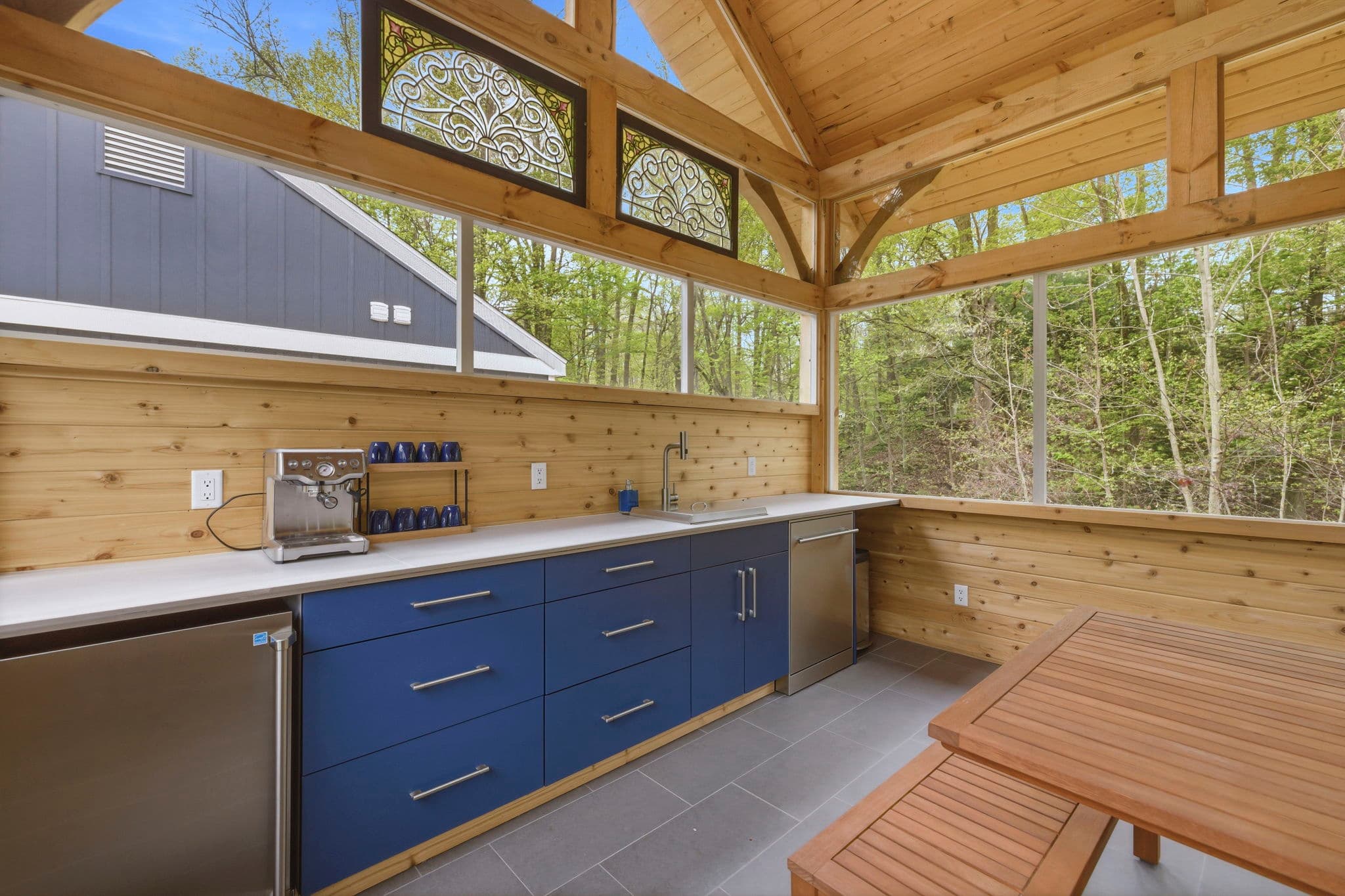 Stocked pavilion kitchenette makes outdoor group dining easy, without making multiple trips back to the house