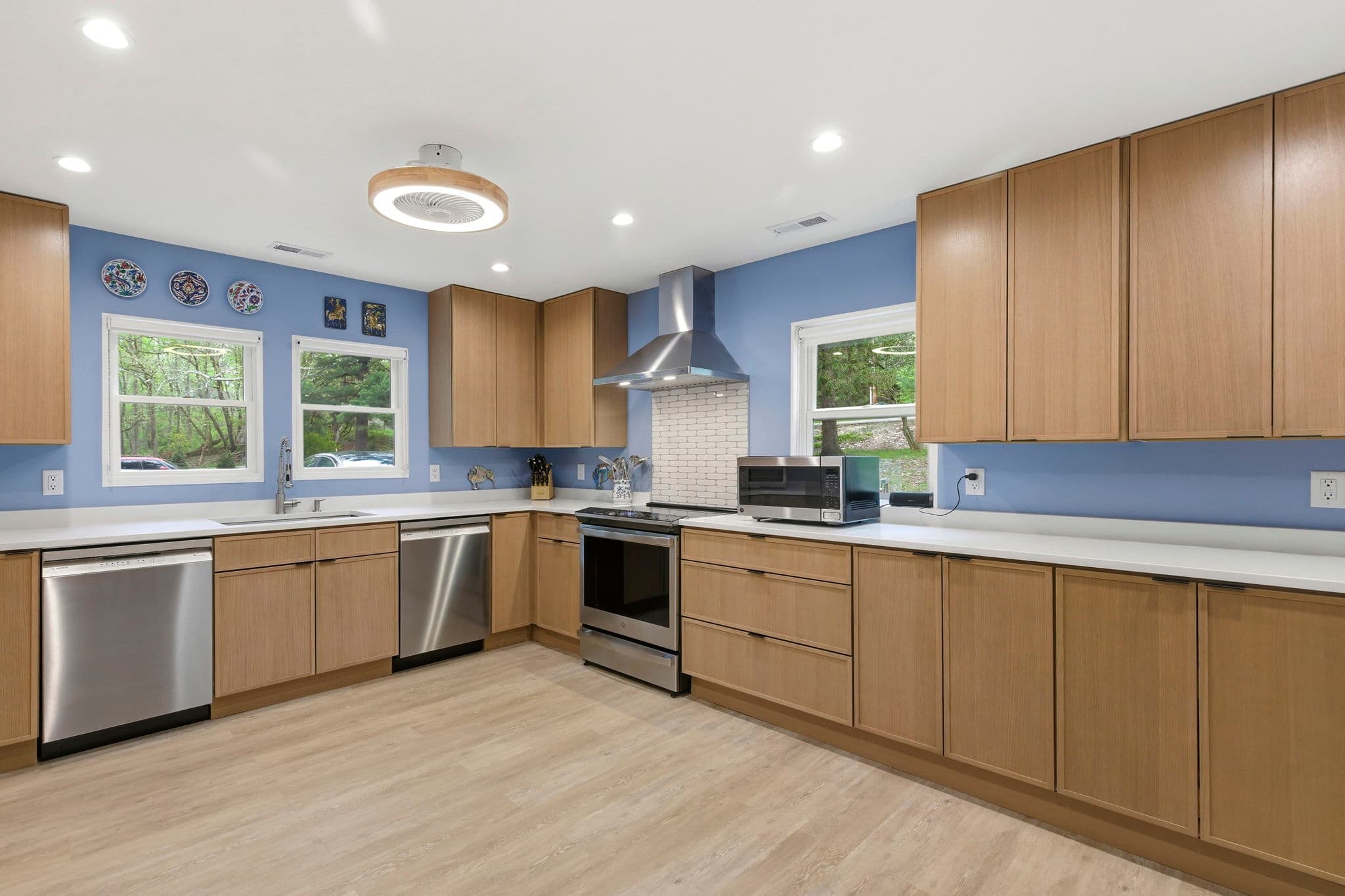 A view of the kitchen showing the two dishwashers on either side of the sink -- perfect for a large family group. 