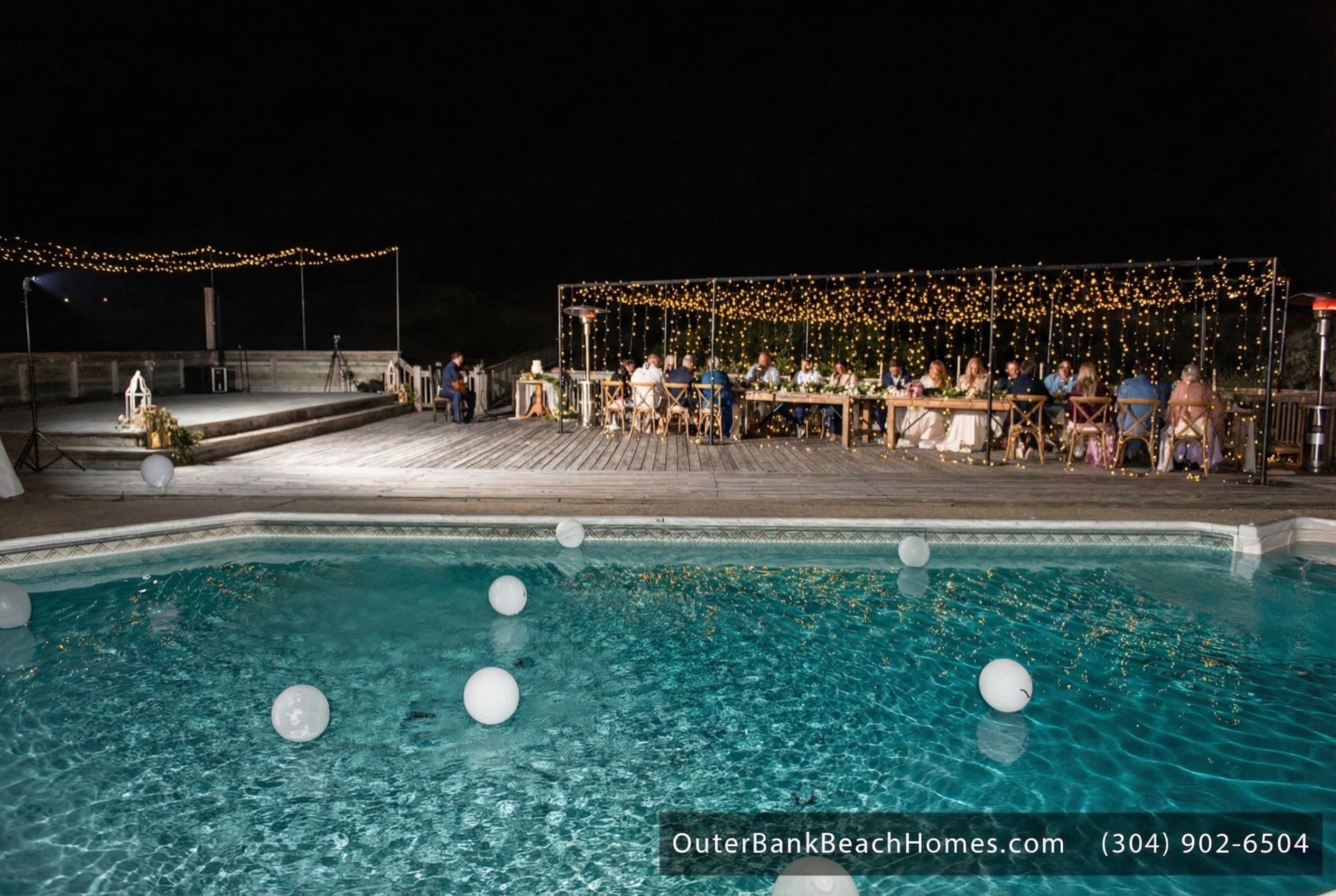 Reception Dinner Under the Stars — Poolside Dining for Up to 72 Guests | String Lights, Oceanfront Setting | Hemingway & Mark Twain Estate