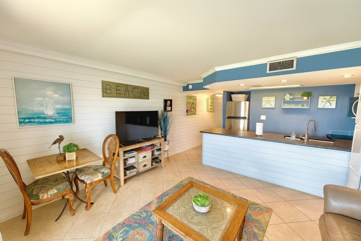 TV and table for two to enjoy food