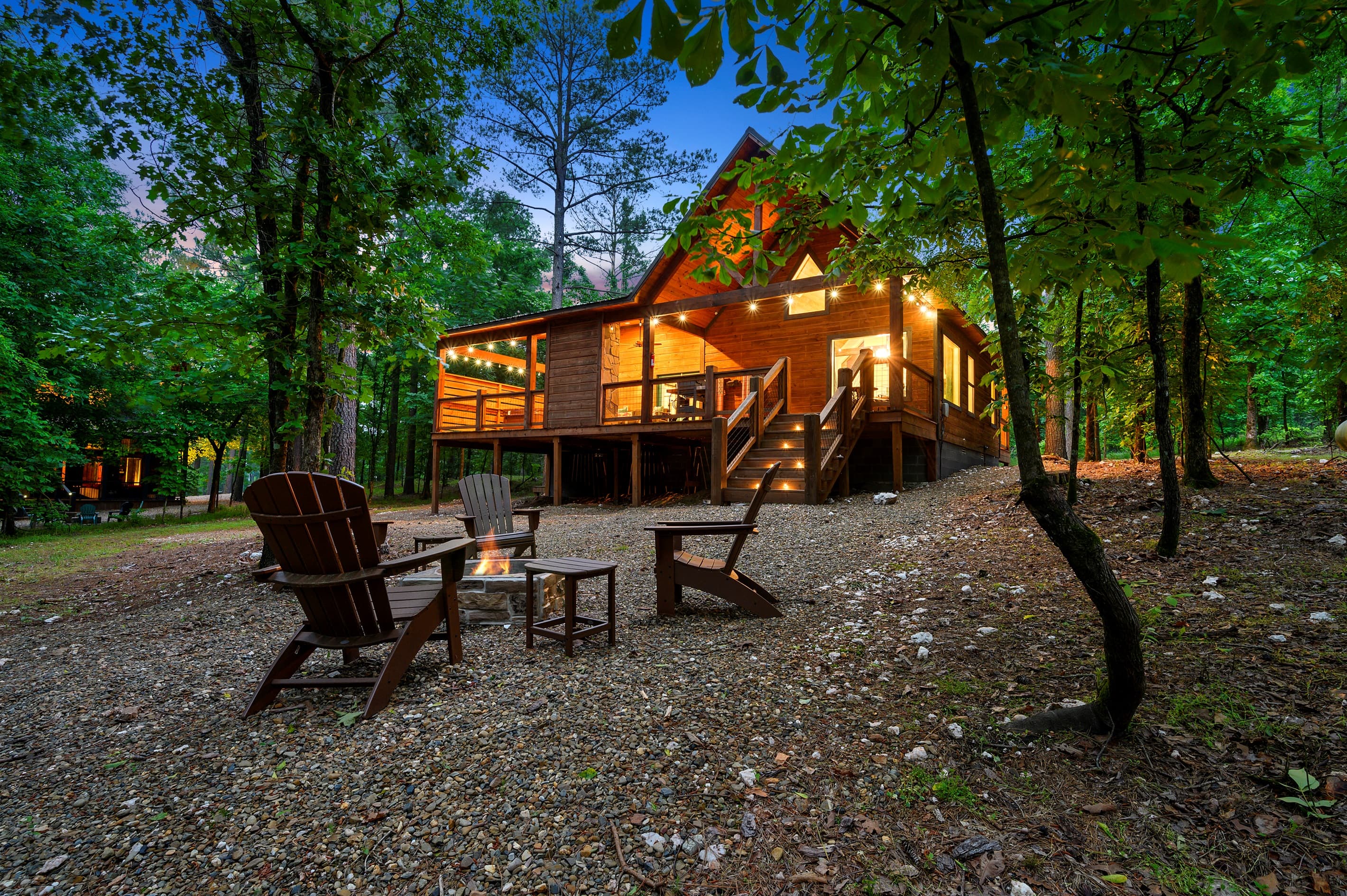 Softly lit back porch, welcoming and cozy