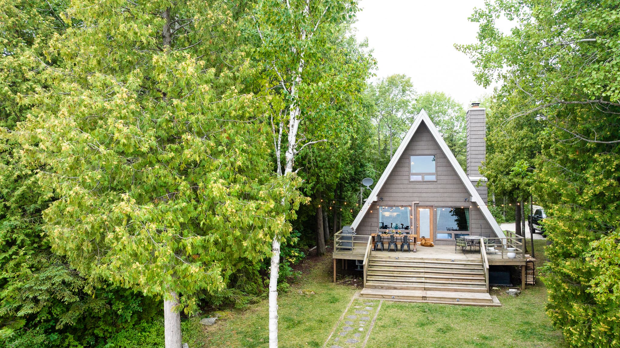 An A-frame in the woods, off the beaten path in Door County yet close to it all.