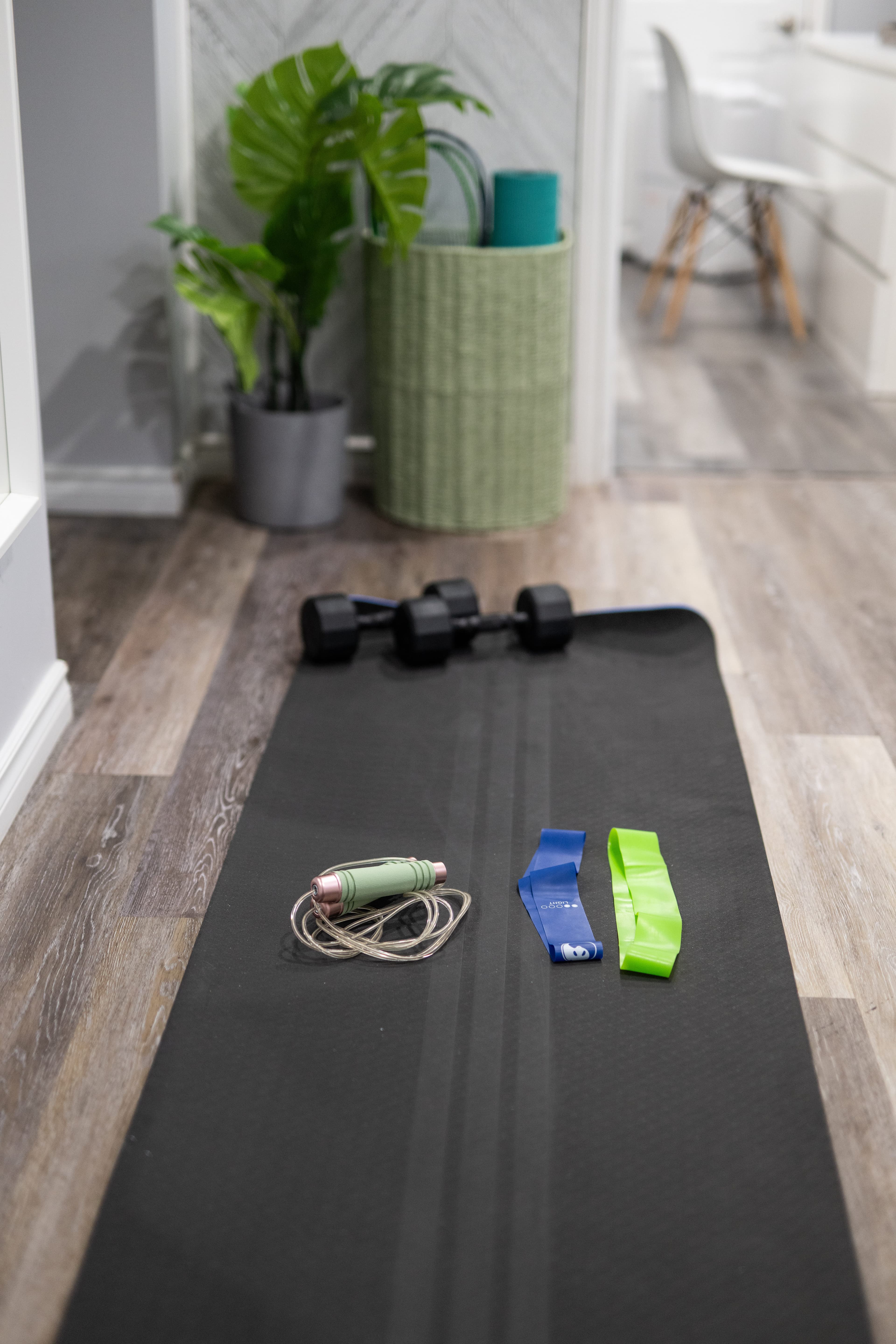 Our wellness amenities include yoga mats, free weights, resistance bands, and badminton rackets