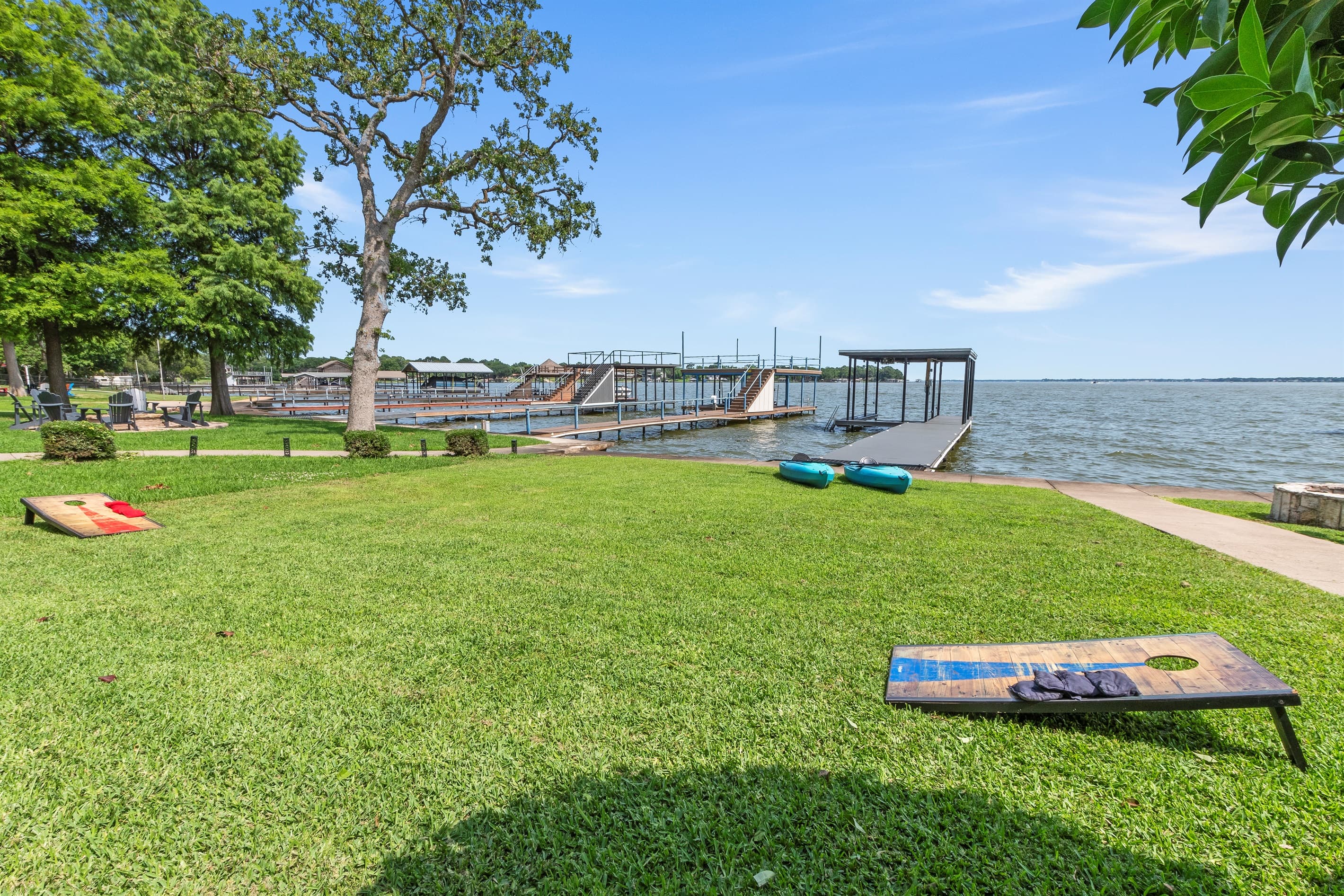 Cornhole: because tossing bags and talking smack is what lakeside afternoons are made for—we’ve got the set, you bring the game face!