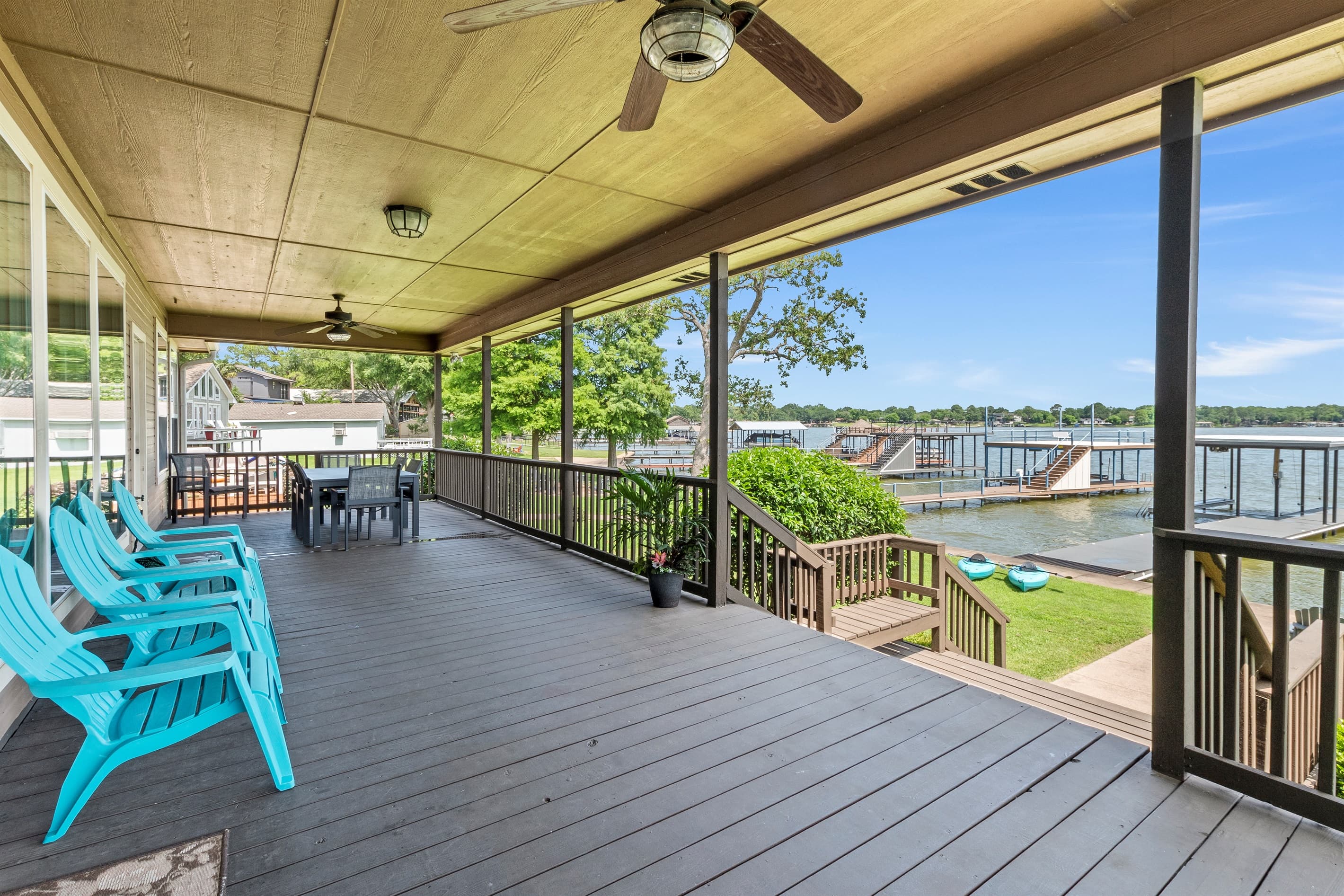 Expansive deck offering plenty of space to relax, entertain, and soak in the lakeside atmosphere.