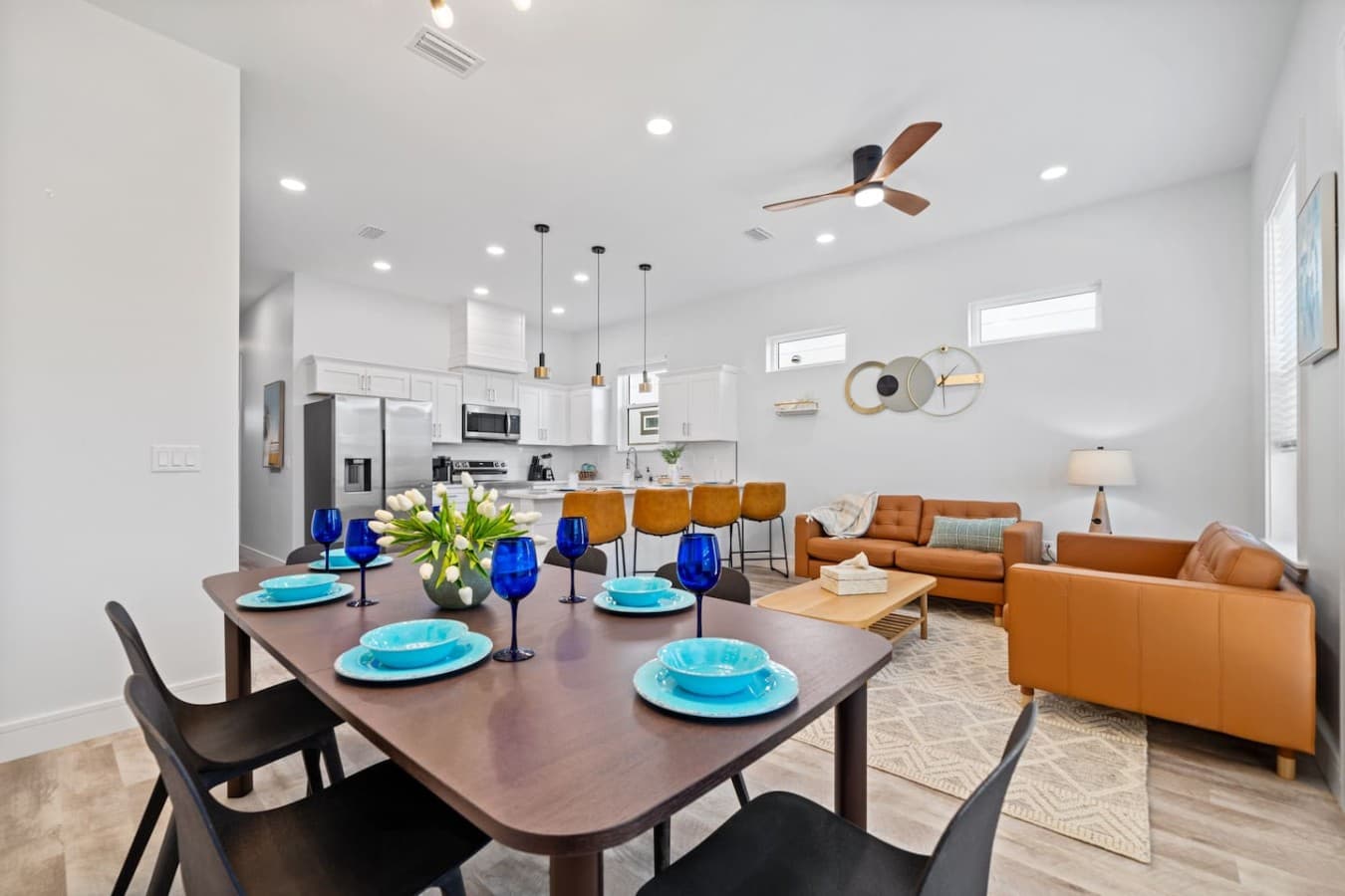 A dining table able to seat 6 just off the living room
