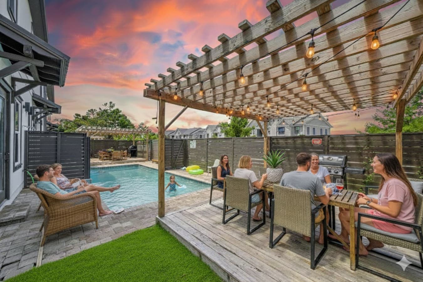 Enjoy your own grill and patio area accompanied by cafe lights to enjoy at night!
