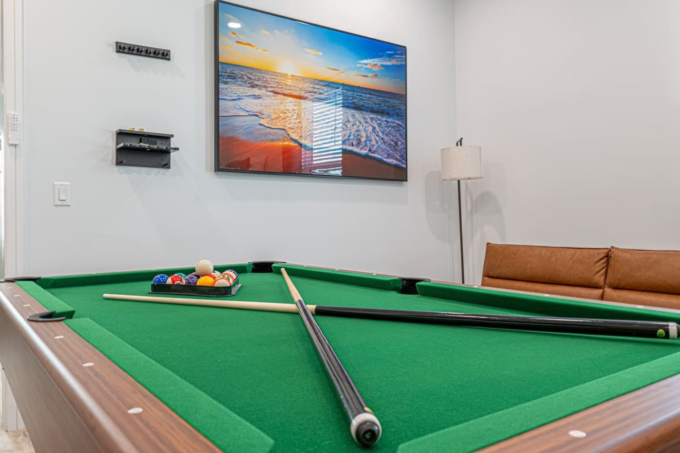 Enjoy access to a pool table located upstairs in the home along with a large smart TV