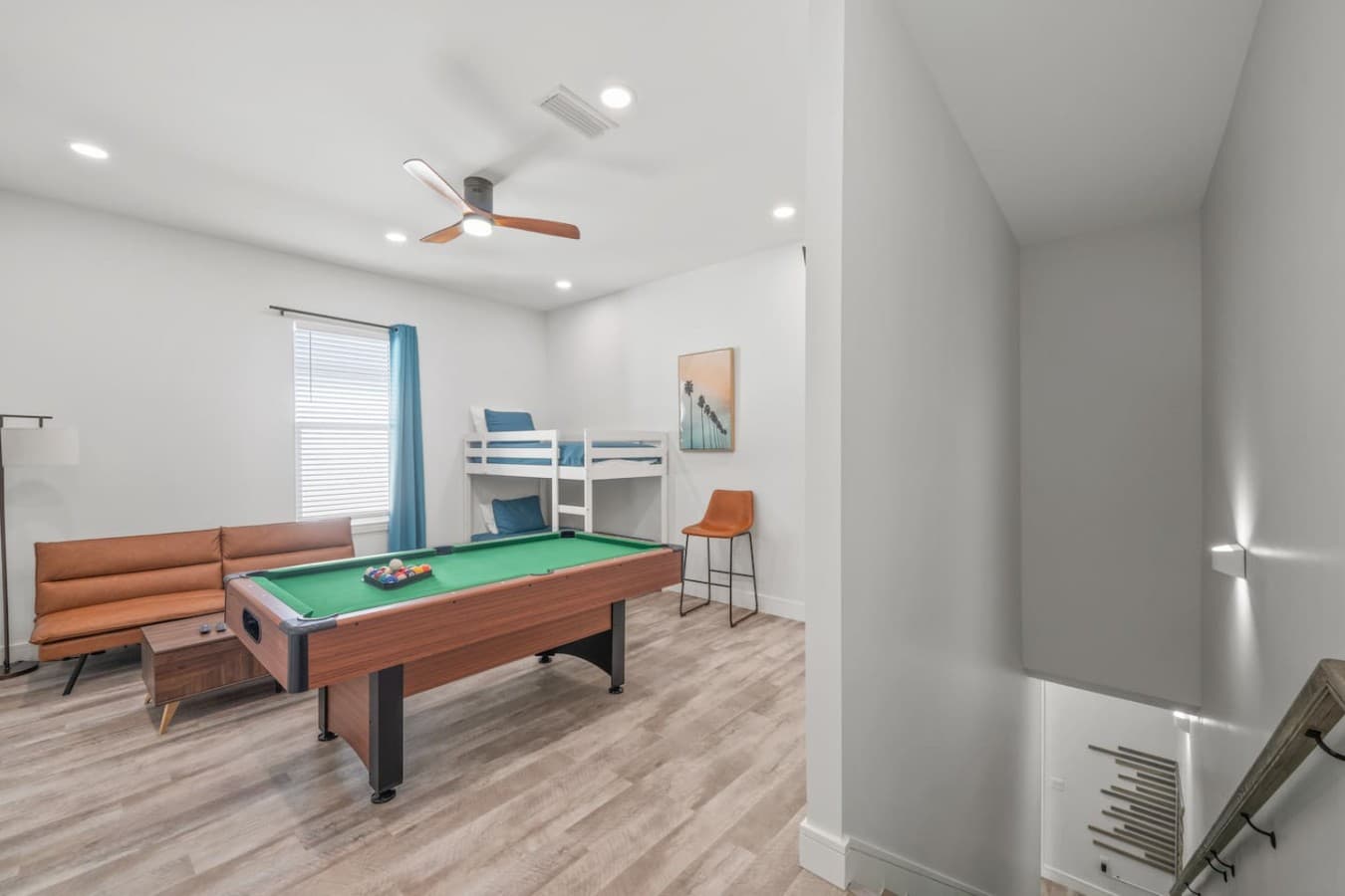Enjoy access to a pool table located upstairs in the home