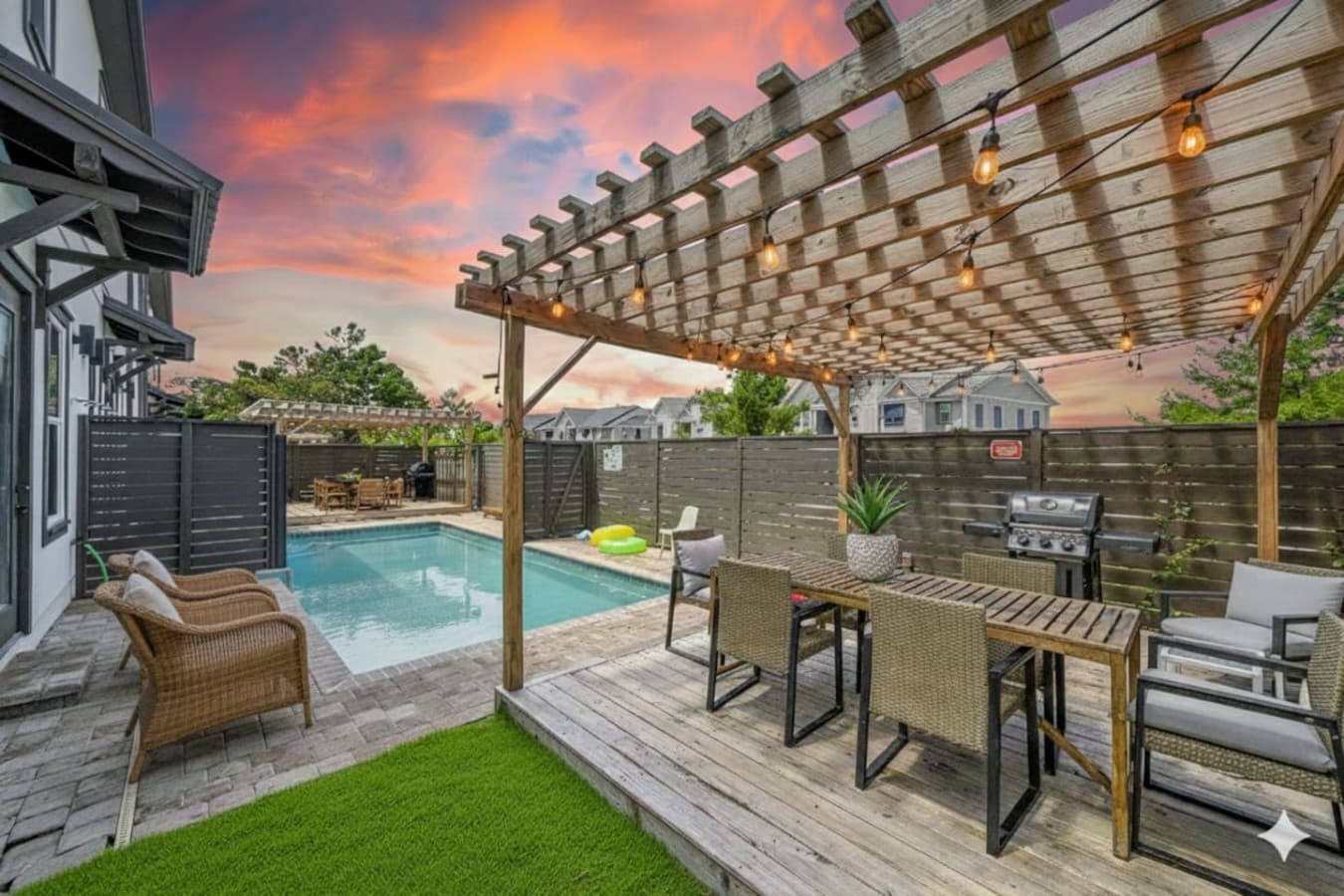Enjoy your own grill and patio outside, accompanied by cafe lights to enjoy at night!