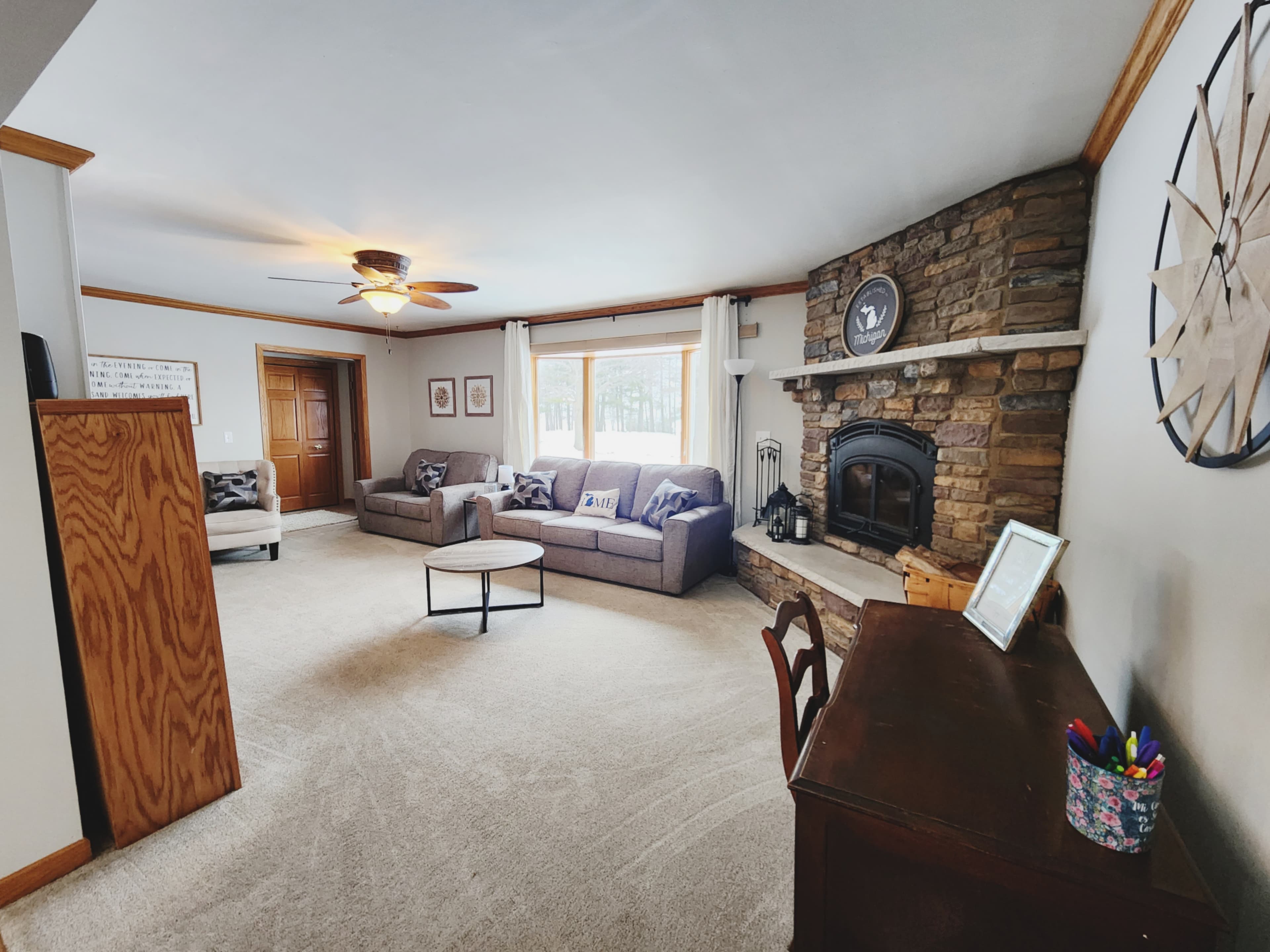 Living Room with Wood Burning Fireplace