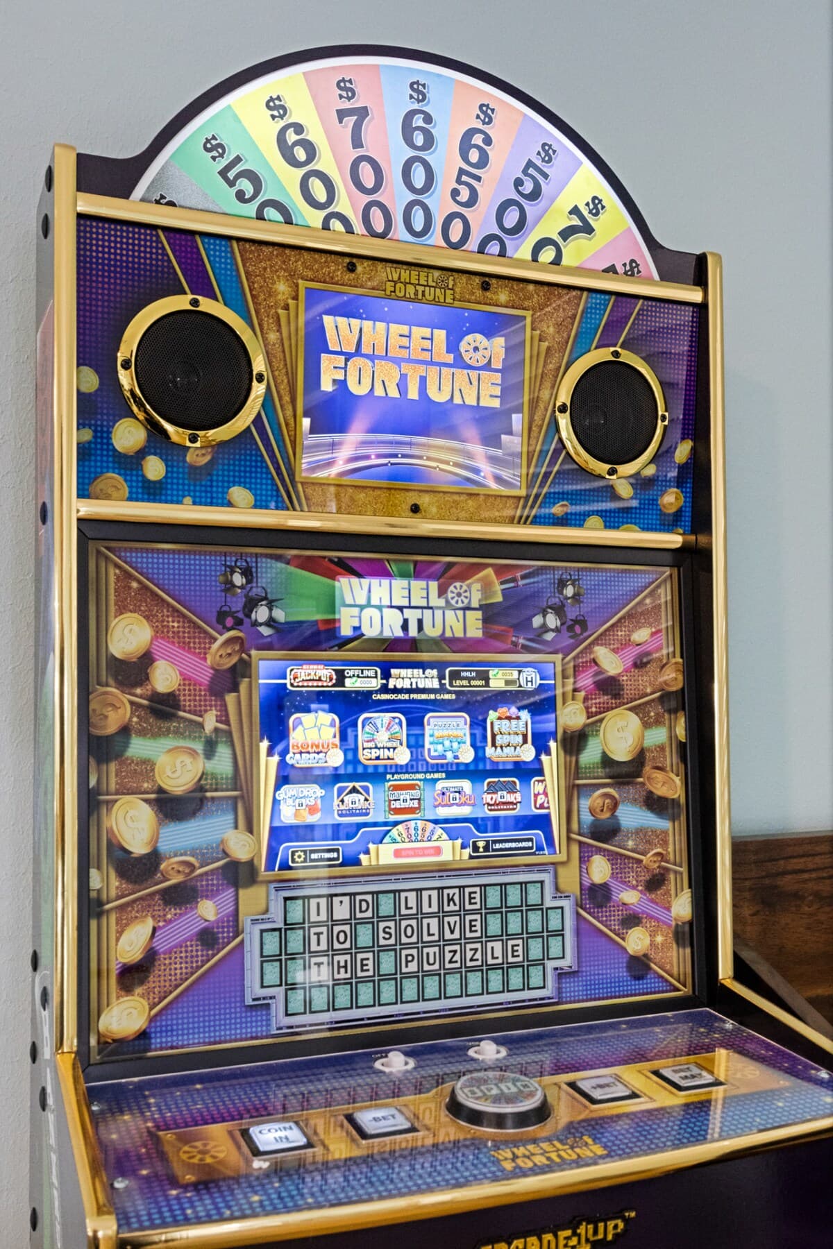 Full size Wheel of Fortune arcade game with a fun, nostalgic vibe for casual play and friendly competition.