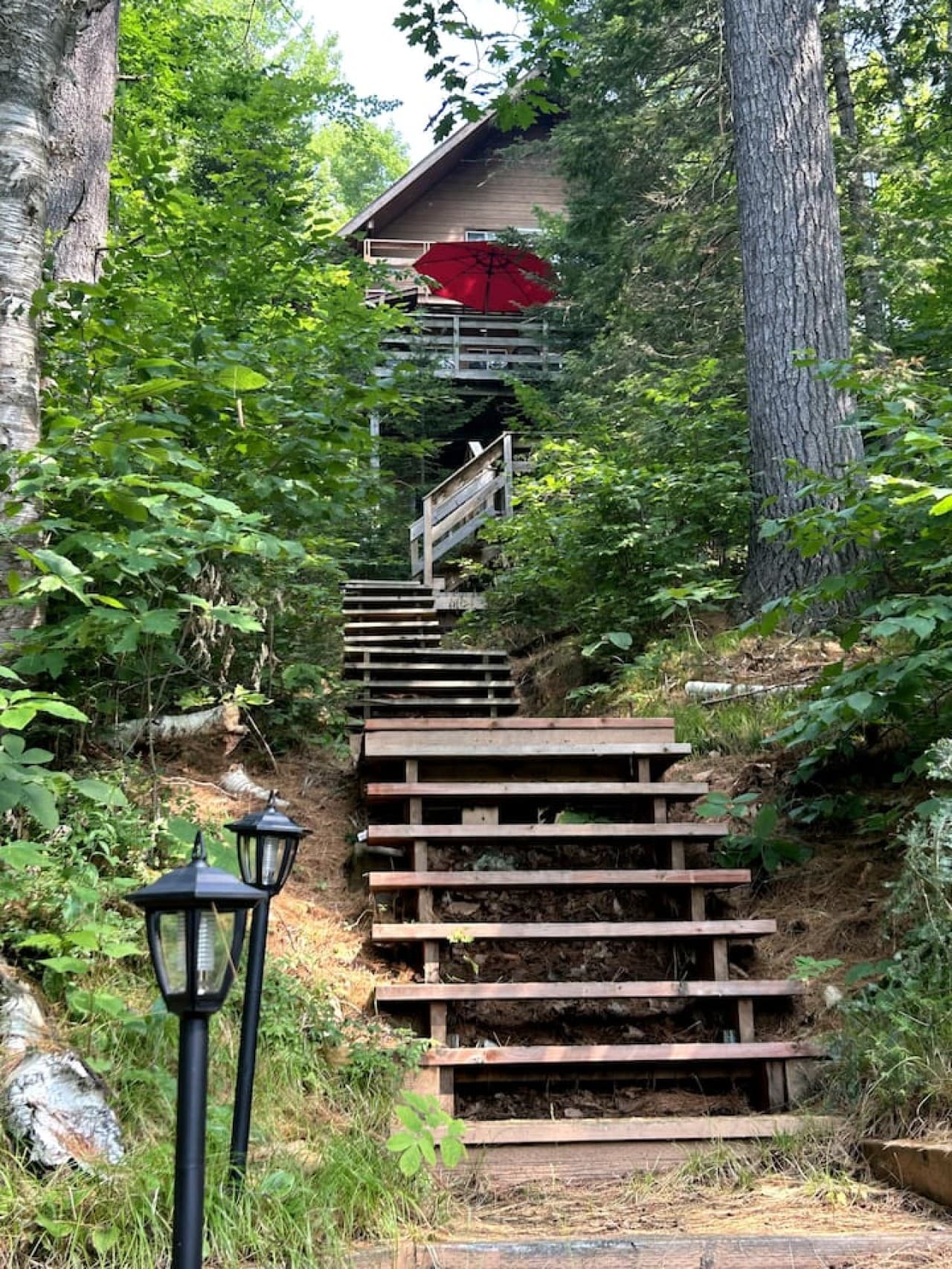 stairs from lake to house