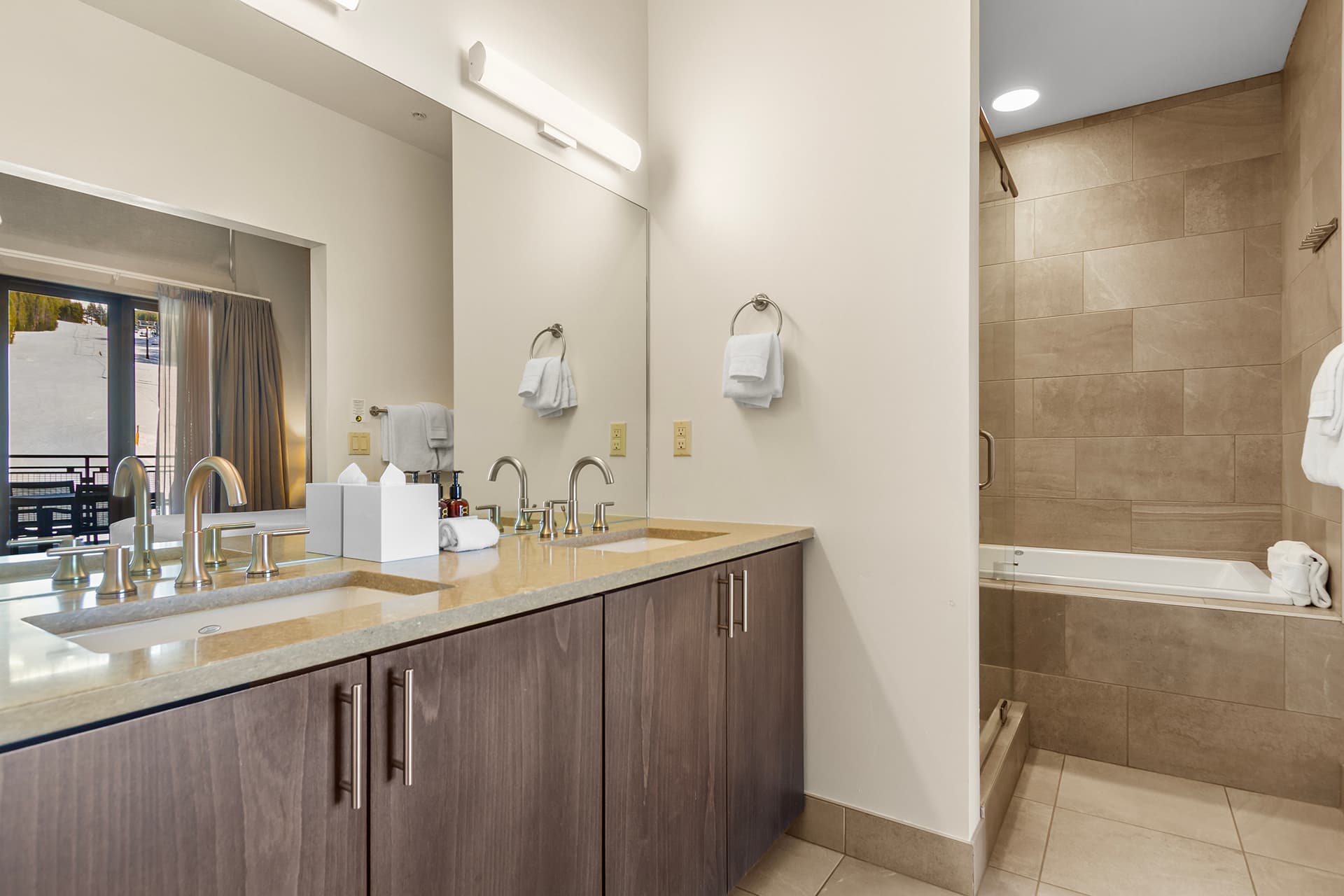 Double vanity, soaking tub and separate shower