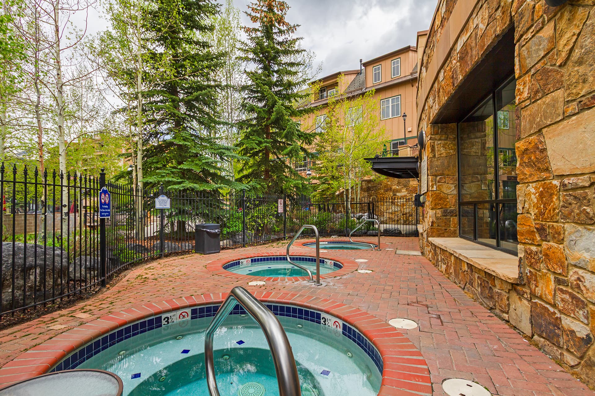Hot tubs outside fitness center