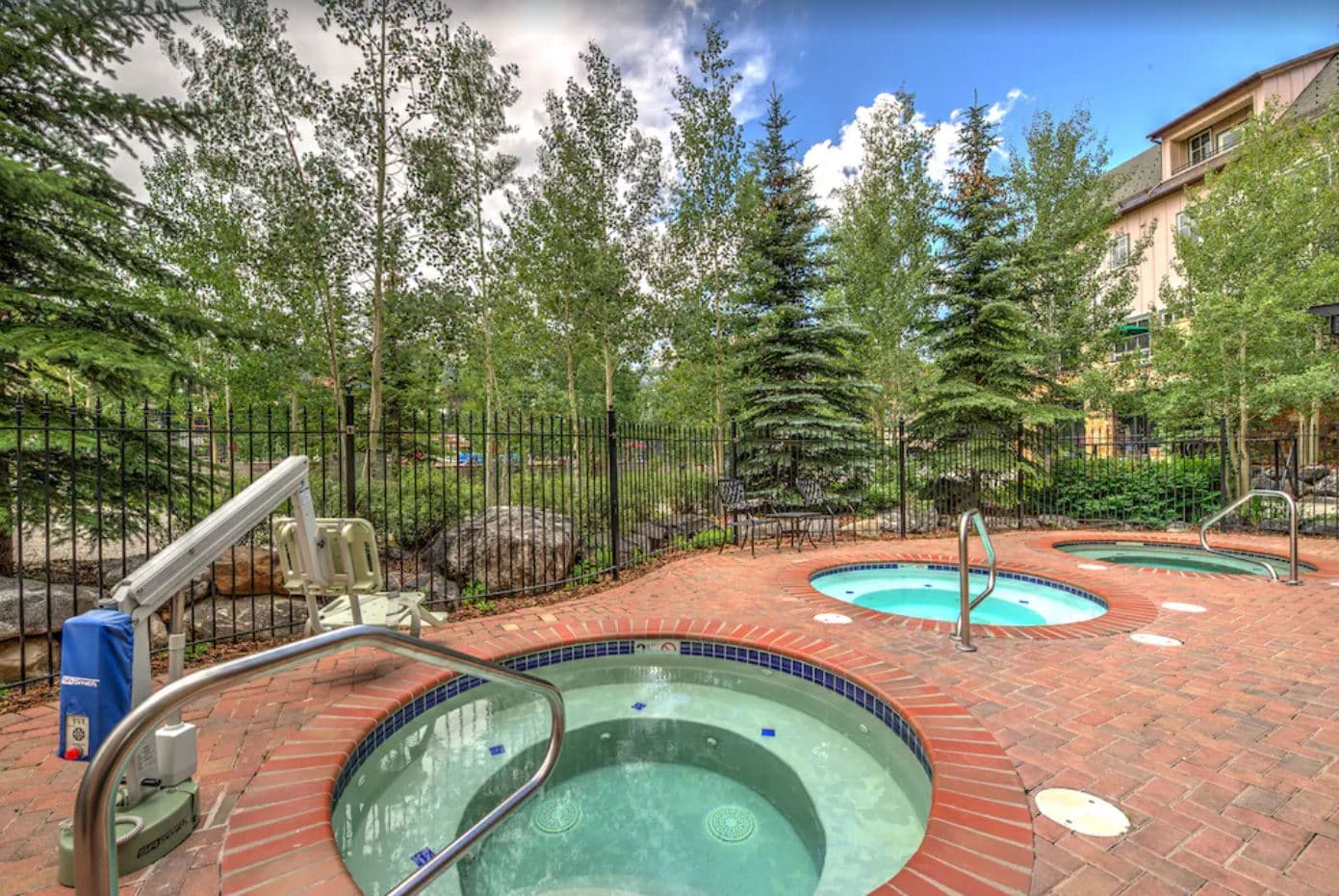 Hot tubs outside fitness center